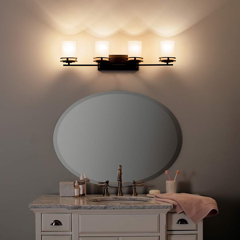 Image 6 Kichler Hendrik 34" Wide Umber Glass and Bronze Bathroom Light Fixture more views