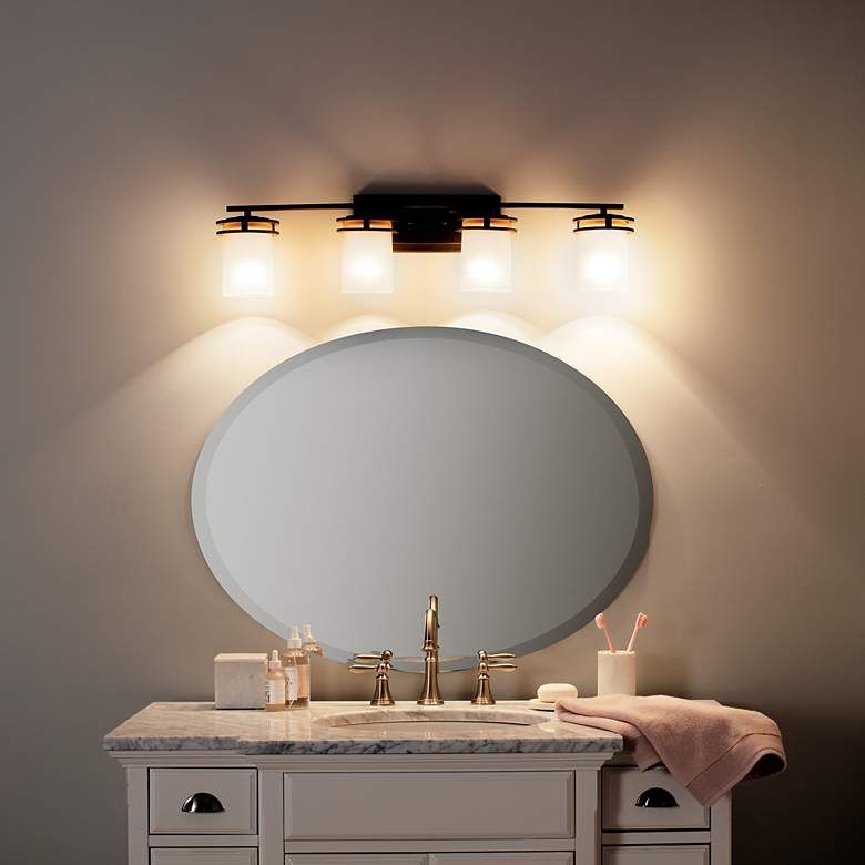 Image 7 Kichler Hendrik 34" Wide Umber Glass and Bronze Bathroom Light Fixture more views