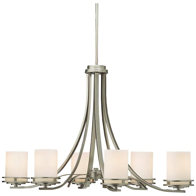 Image 3 Kichler Hendrik 36 inch Wide 6-Light Nickel and Glass Oval Chandelier