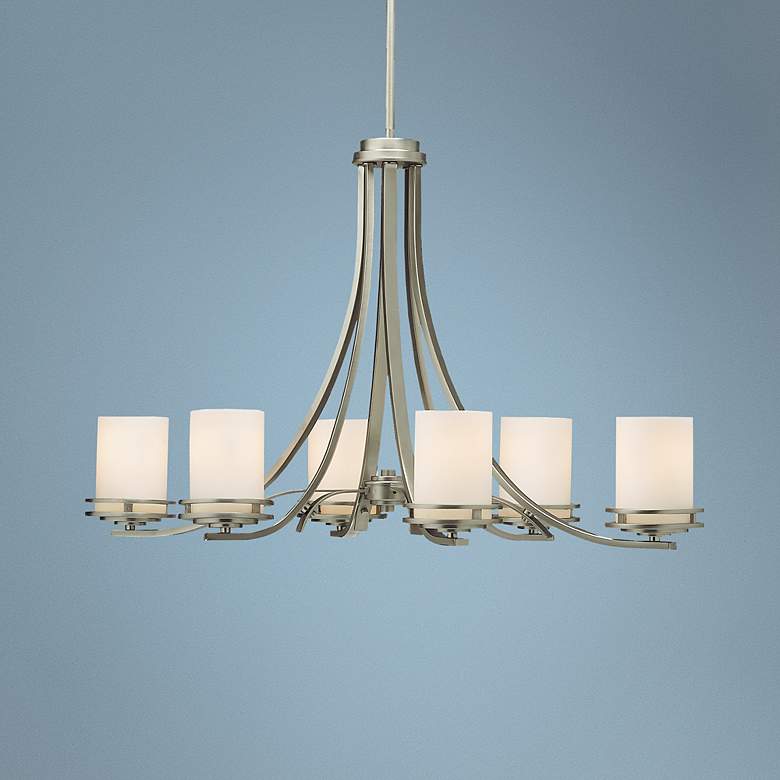 Image 2 Kichler Hendrik 36 inch Wide 6-Light Nickel and Glass Oval Chandelier