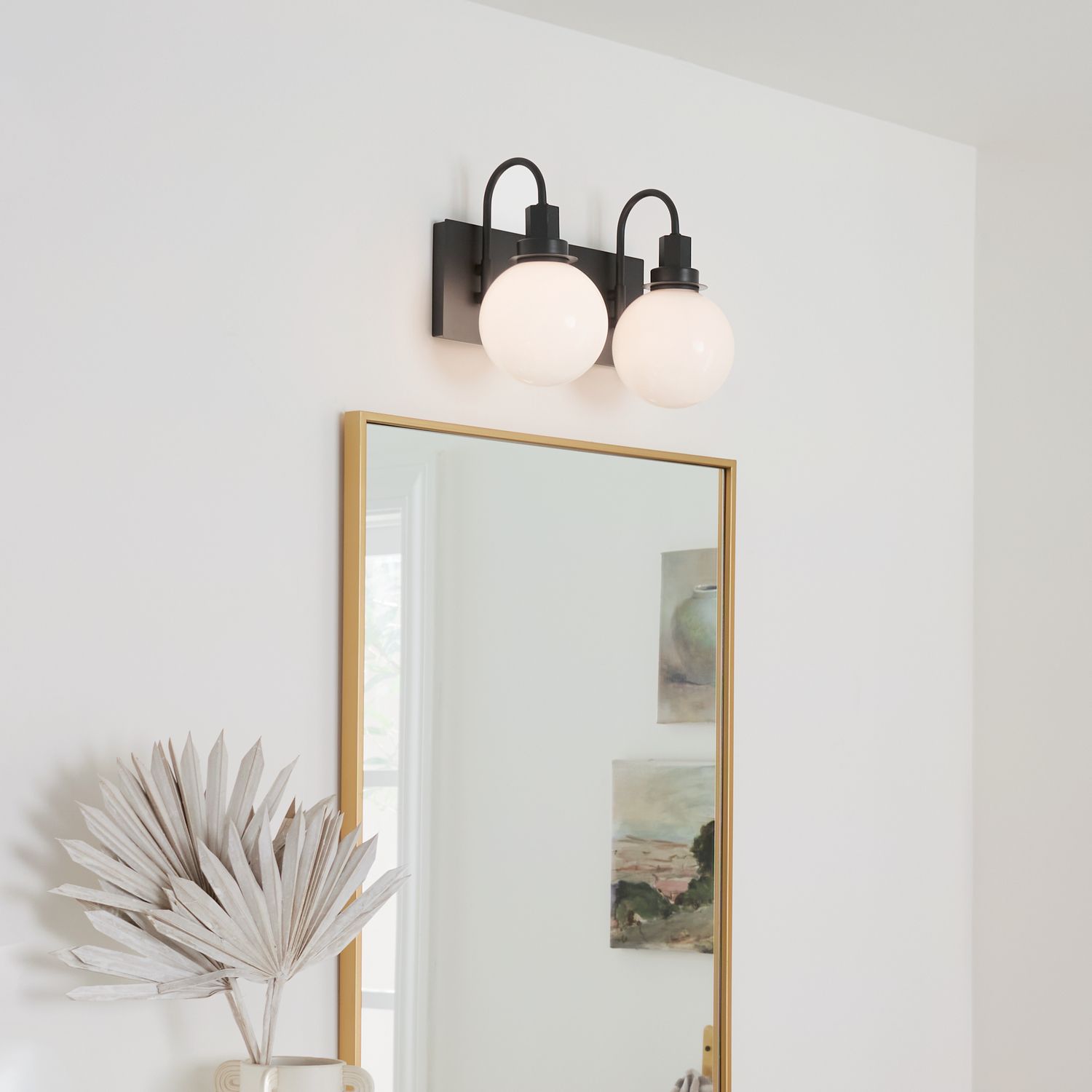Kichler Hex 14.25 Inch 2 Light Vanity with Opal Glass in Black