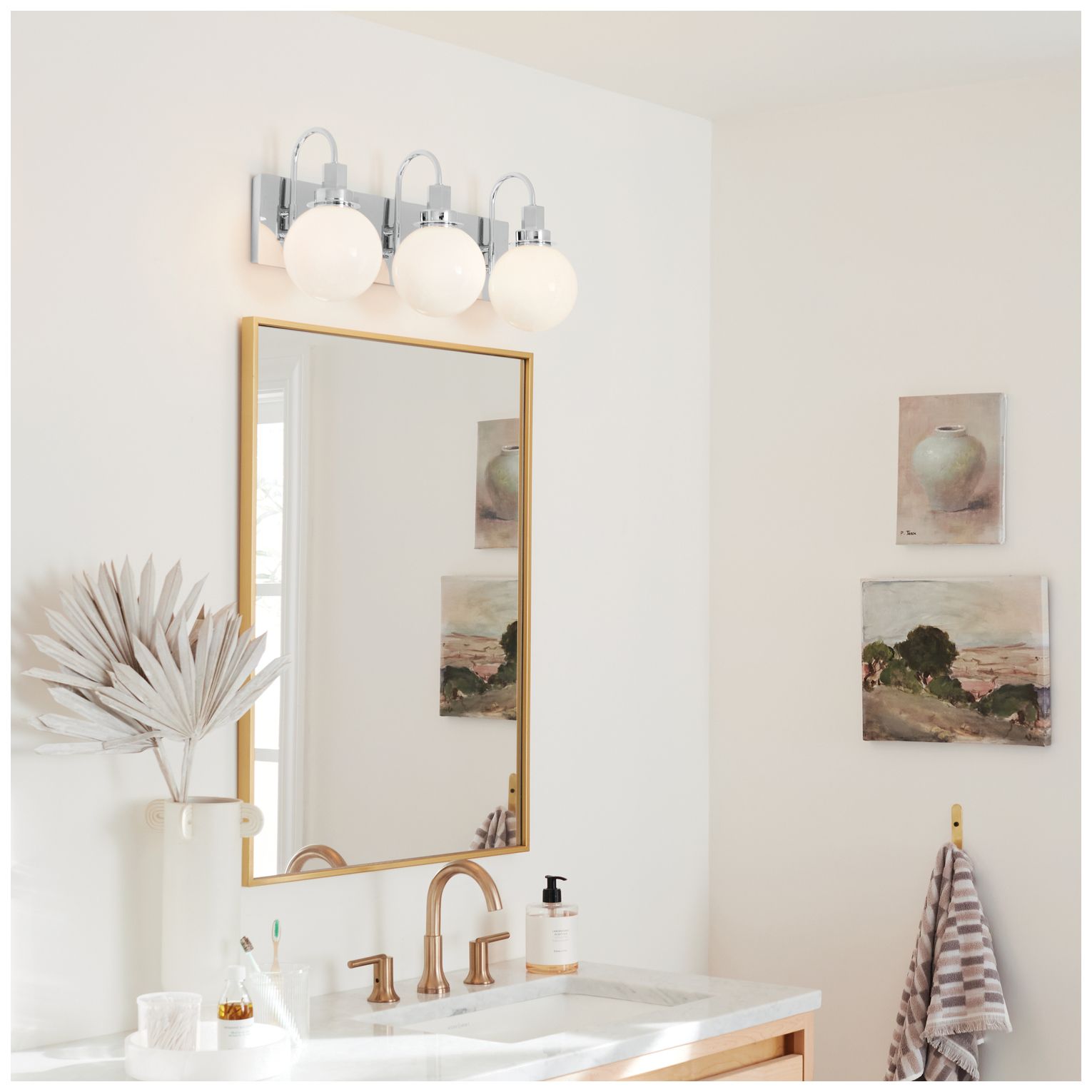 Kichler Hex 22.75 Inch 3 Light Vanity with Opal Glass in Chrome