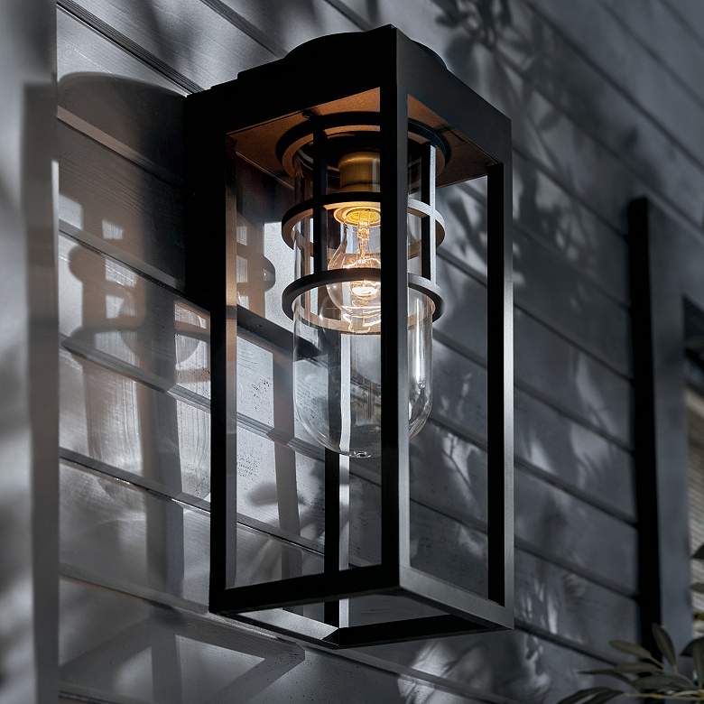 Image 1 Kichler Hone 18 inch High Black Rectangular Outdoor Wall Light