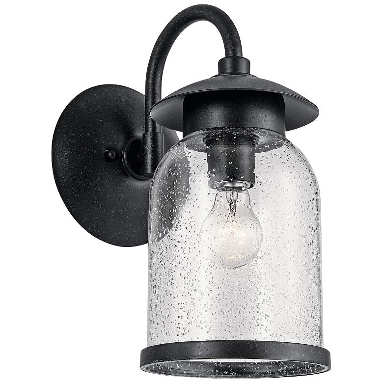 Image 1 Kichler Hugo 14 3/4 inchH Distressed Black Outdoor Wall Light