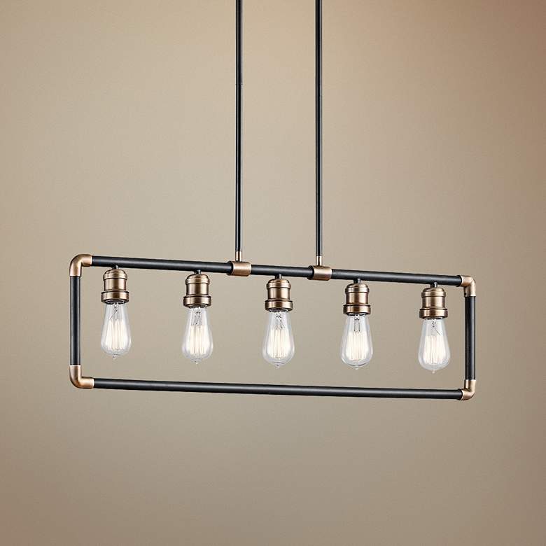 Image 1 Kichler Imahn 35 1/2"W Matte Black 5-Light Linear Pendant
