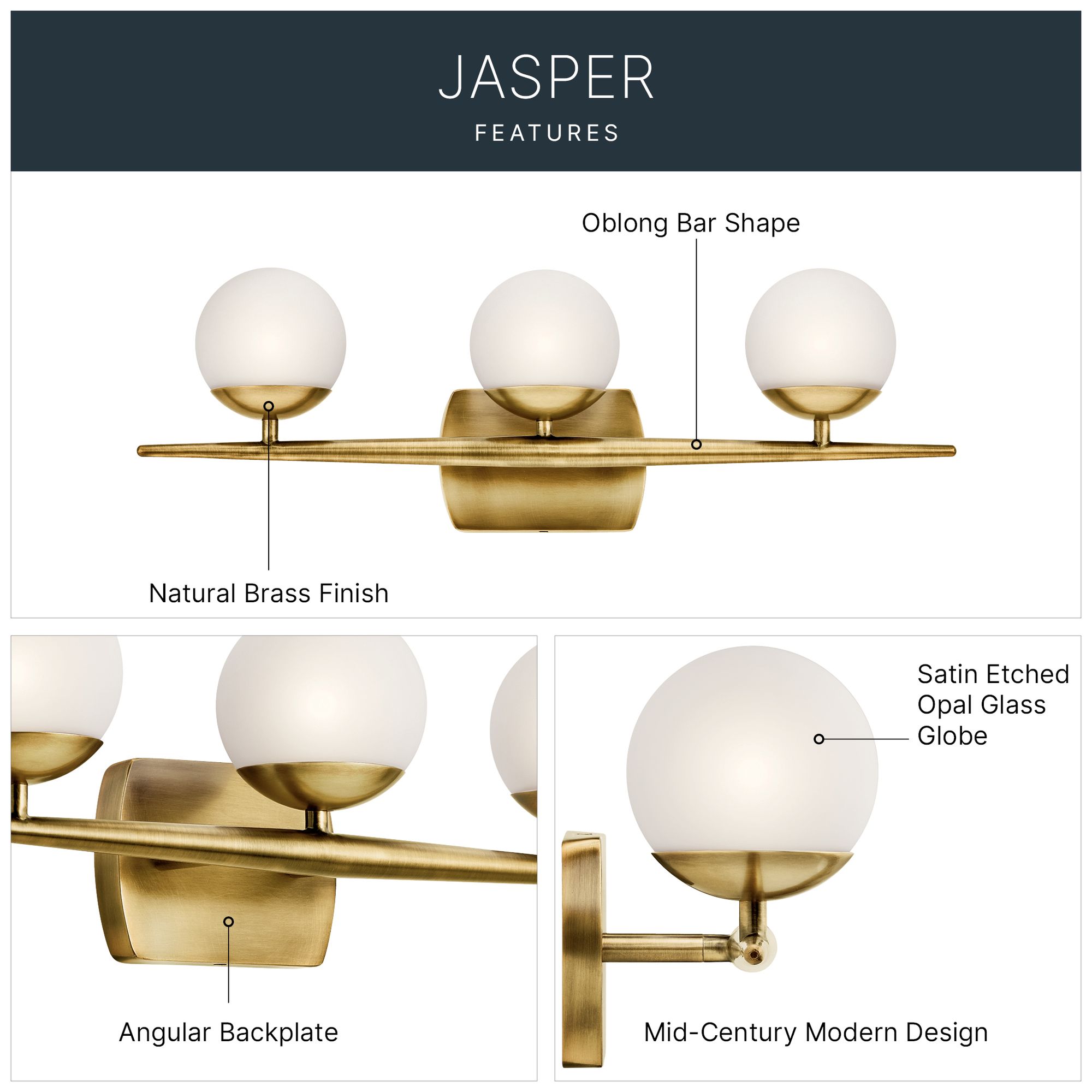 Image 7 Kichler Jasper 24 1/2" Wide Natural Brass 3-Light Halogen Bath Light more views