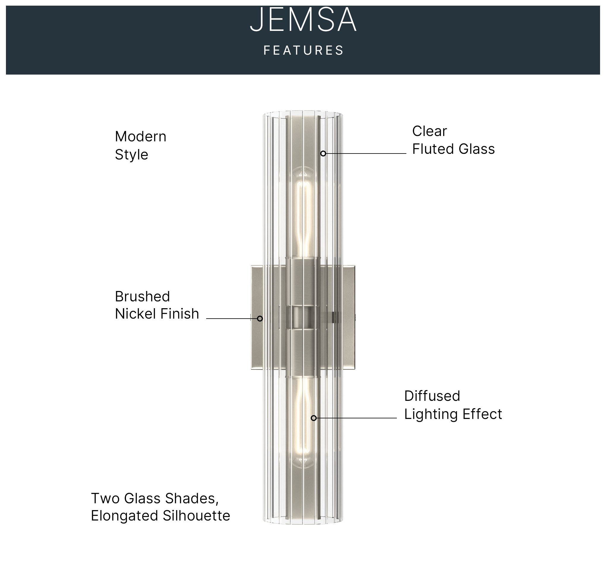 Image 3 Kichler Jemsa 18" 2-Light Brushed Nickel Wall Sconce w/ Clear Fluted Glass more views
