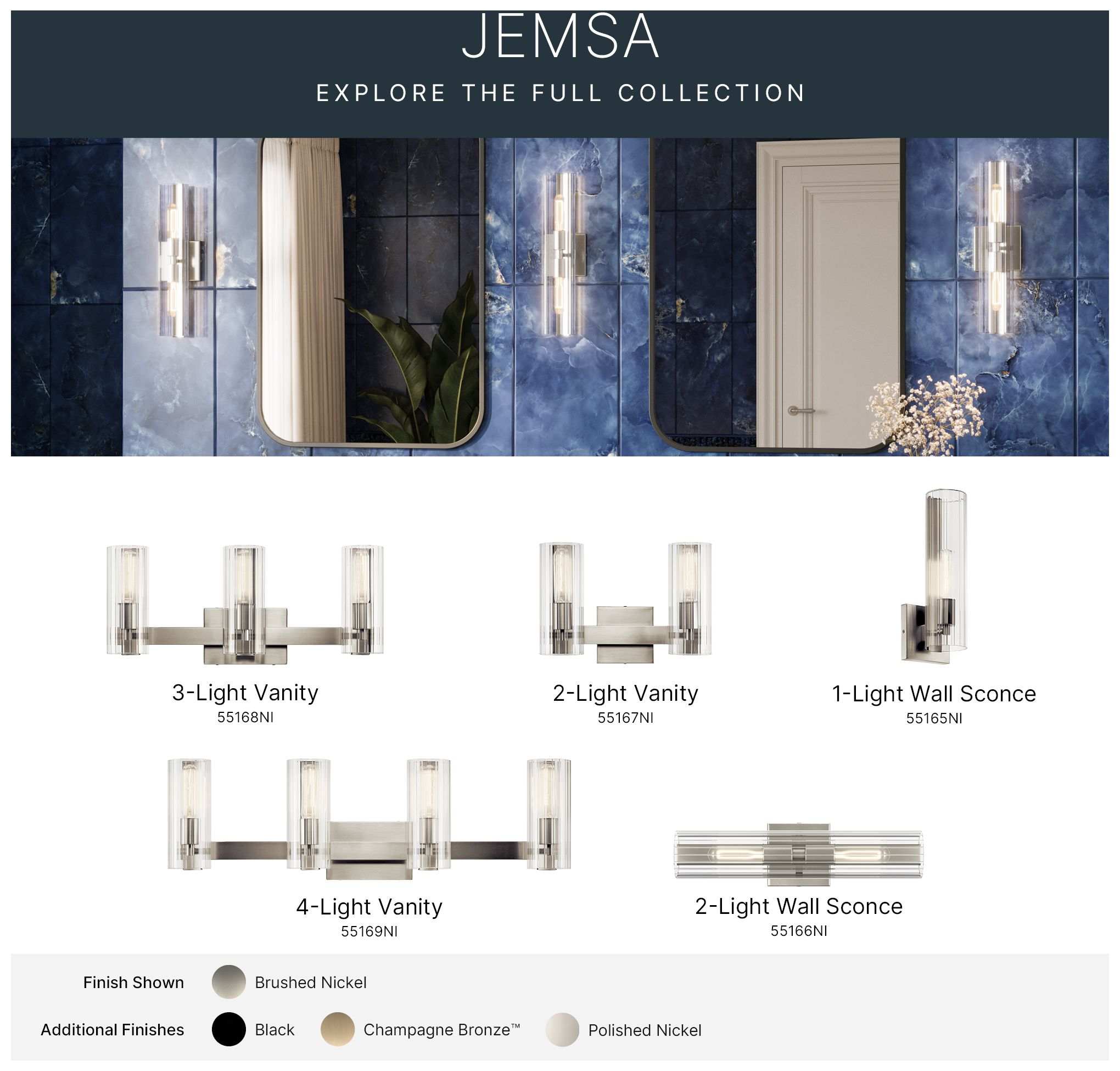Kichler Jemsa 18" 2-Light Brushed Nickel Wall Sconce w/ Clear Fluted Glass