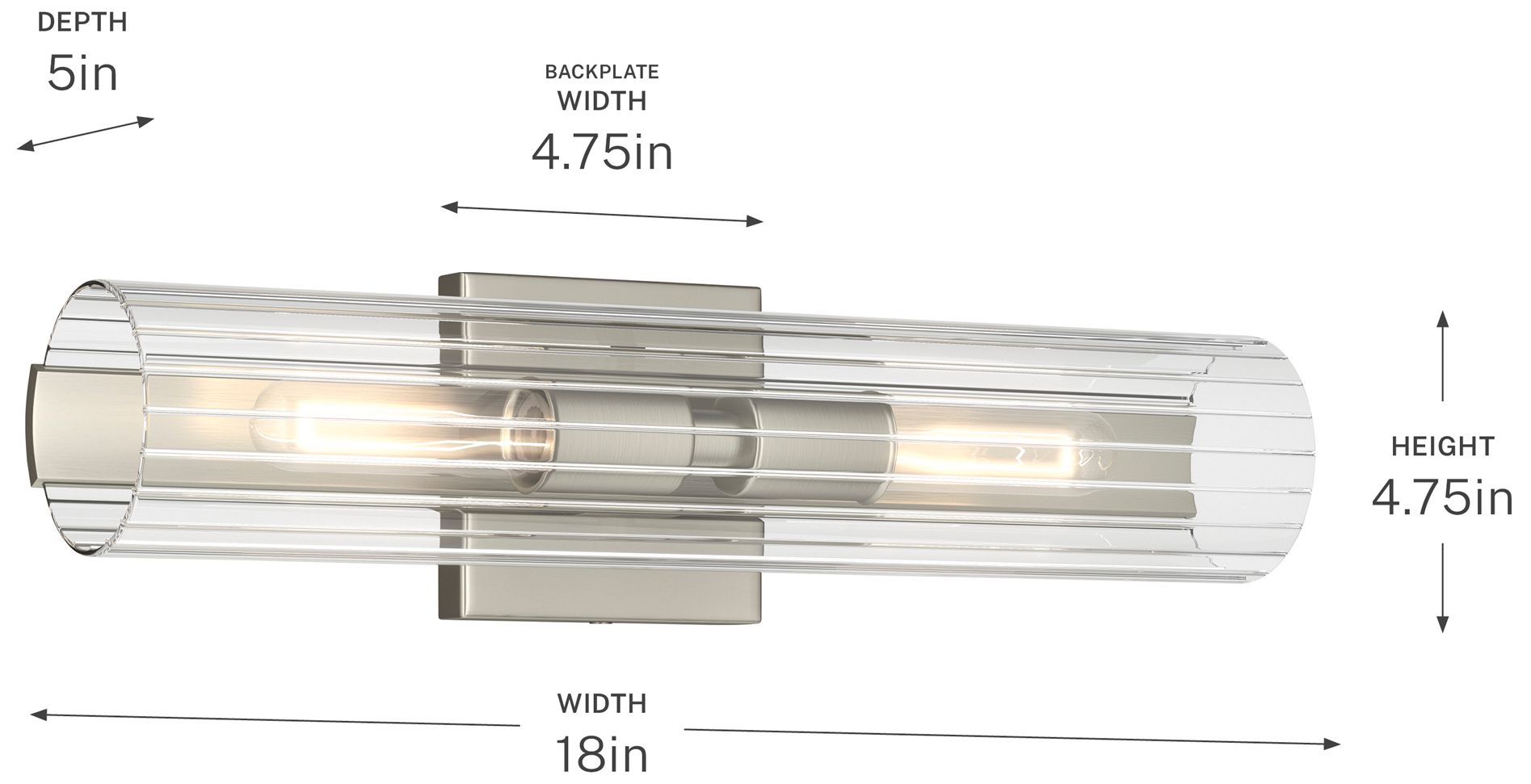 Kichler Jemsa 18" 2-Light Brushed Nickel Wall Sconce w/ Clear Fluted Glass