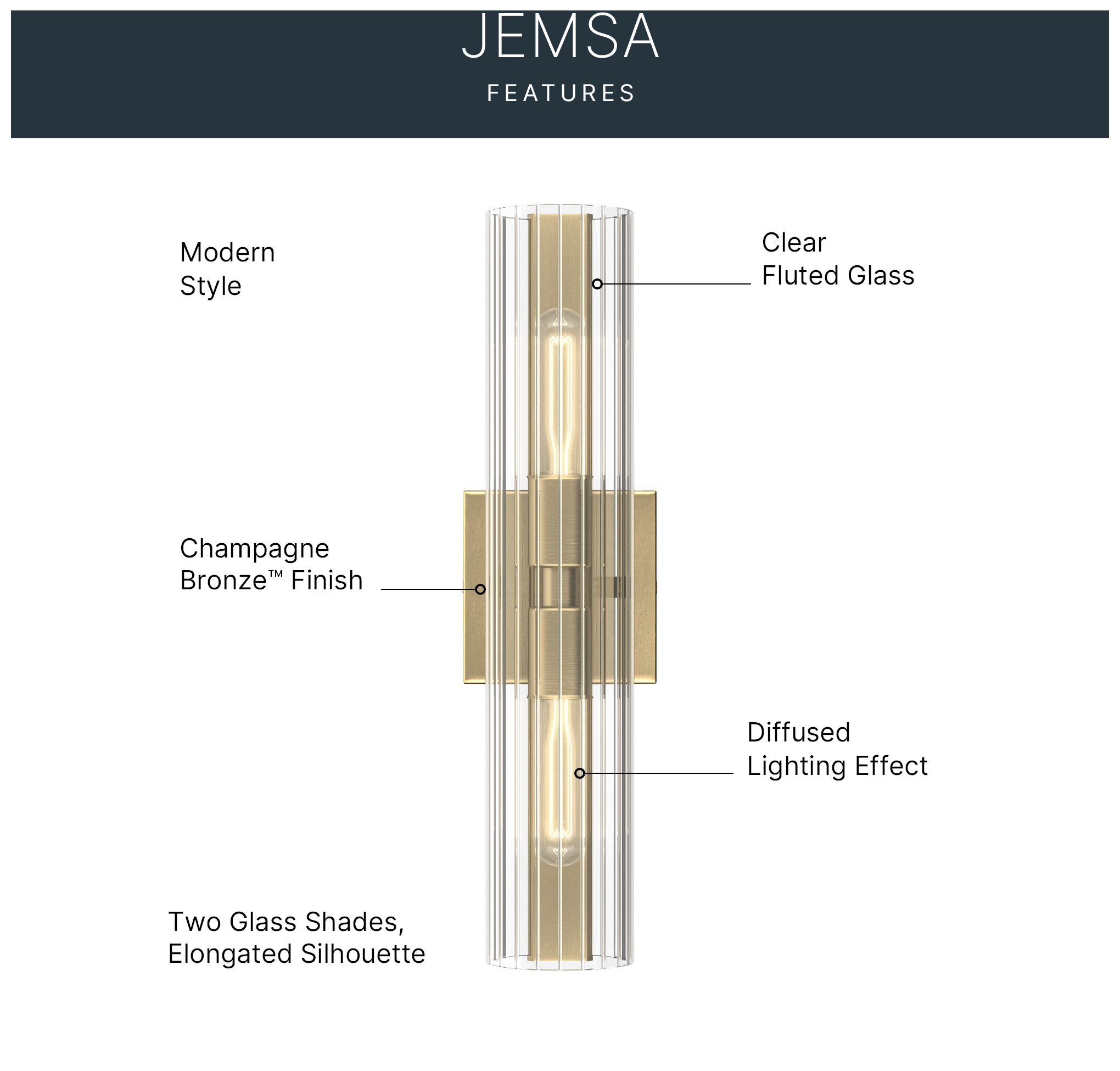Image 3 Kichler Jemsa 18" 2-Light Champagne Bronze Wall Sconce w/Clear Fluted Glass more views