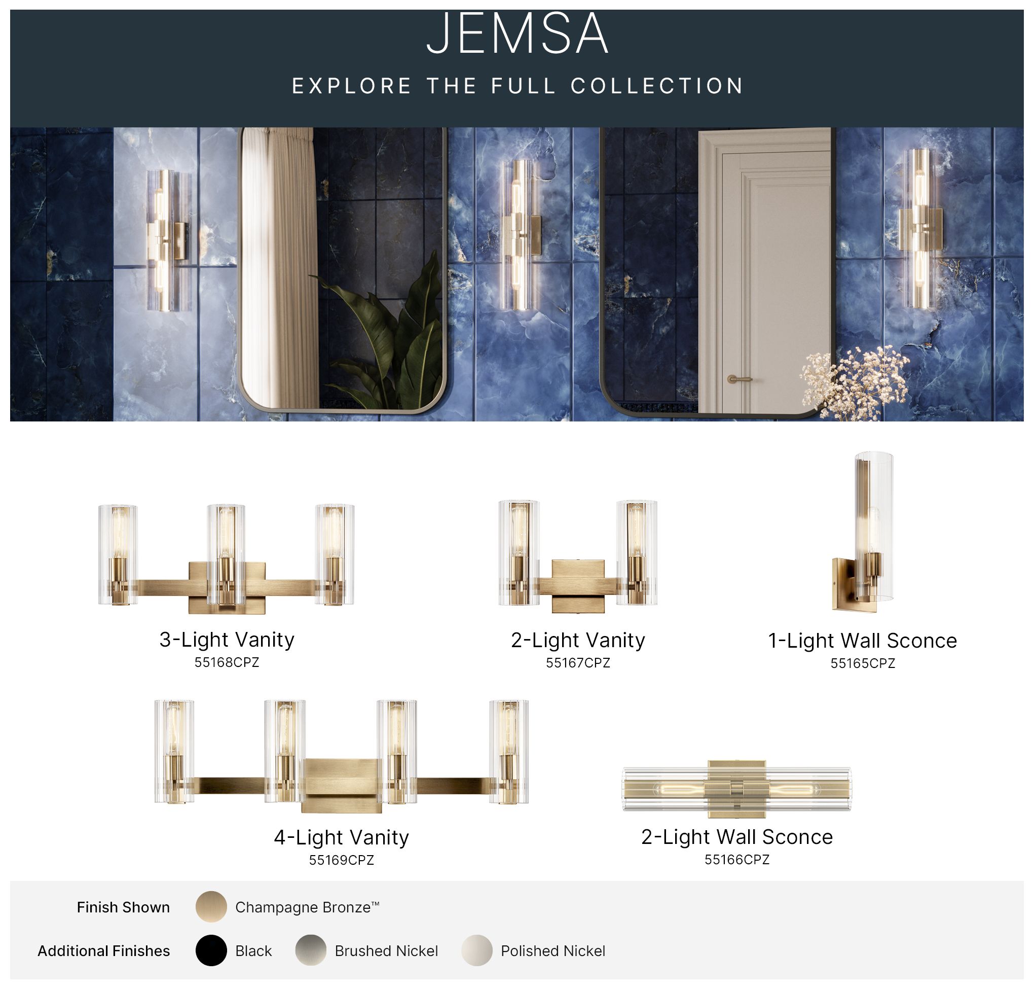 Kichler Jemsa 18" 2-Light Champagne Bronze Wall Sconce w/Clear Fluted Glass