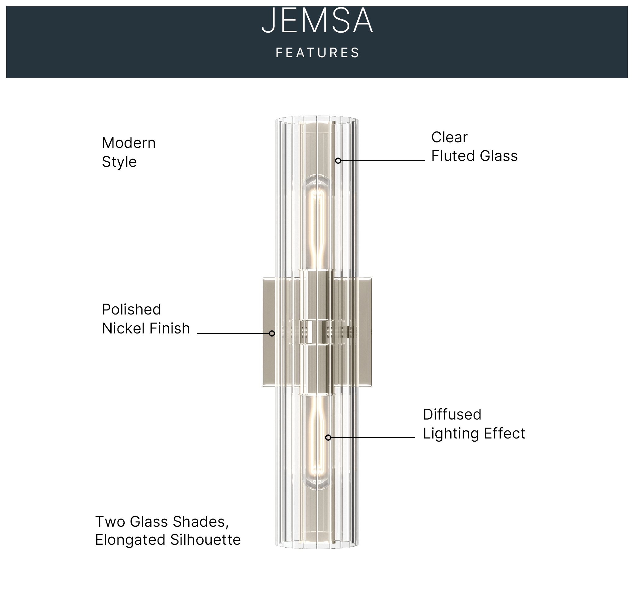 Image 3 Kichler Jemsa 18" 2-Light Polished Nickel Wall Sconce w/ Clear Fluted Glass more views