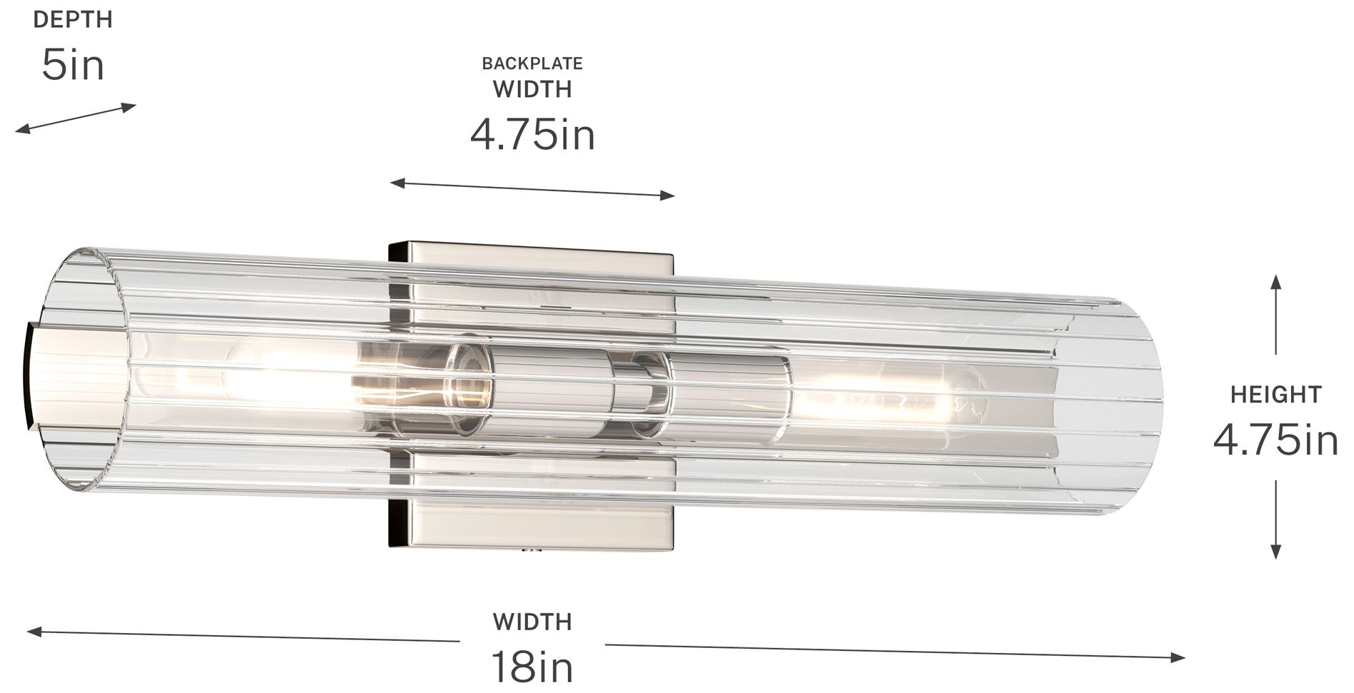 Kichler Jemsa 18" 2-Light Polished Nickel Wall Sconce w/ Clear Fluted Glass