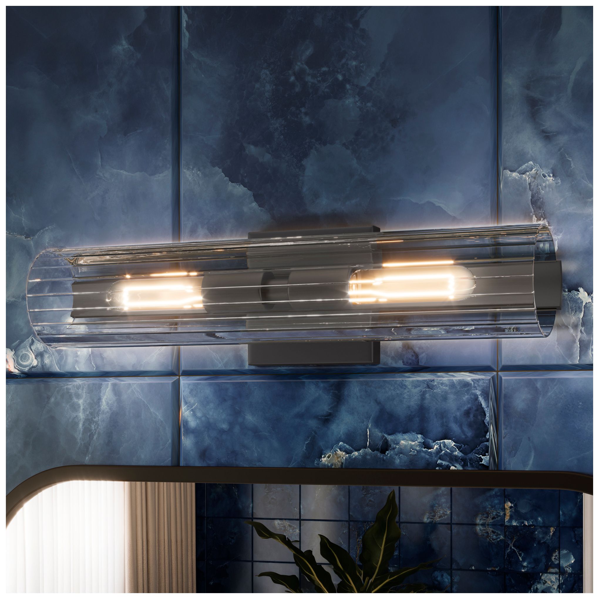 Image 2 Kichler Jemsa 18" 2-Light Wall Sconce with Clear Fluted Glass in Black more views