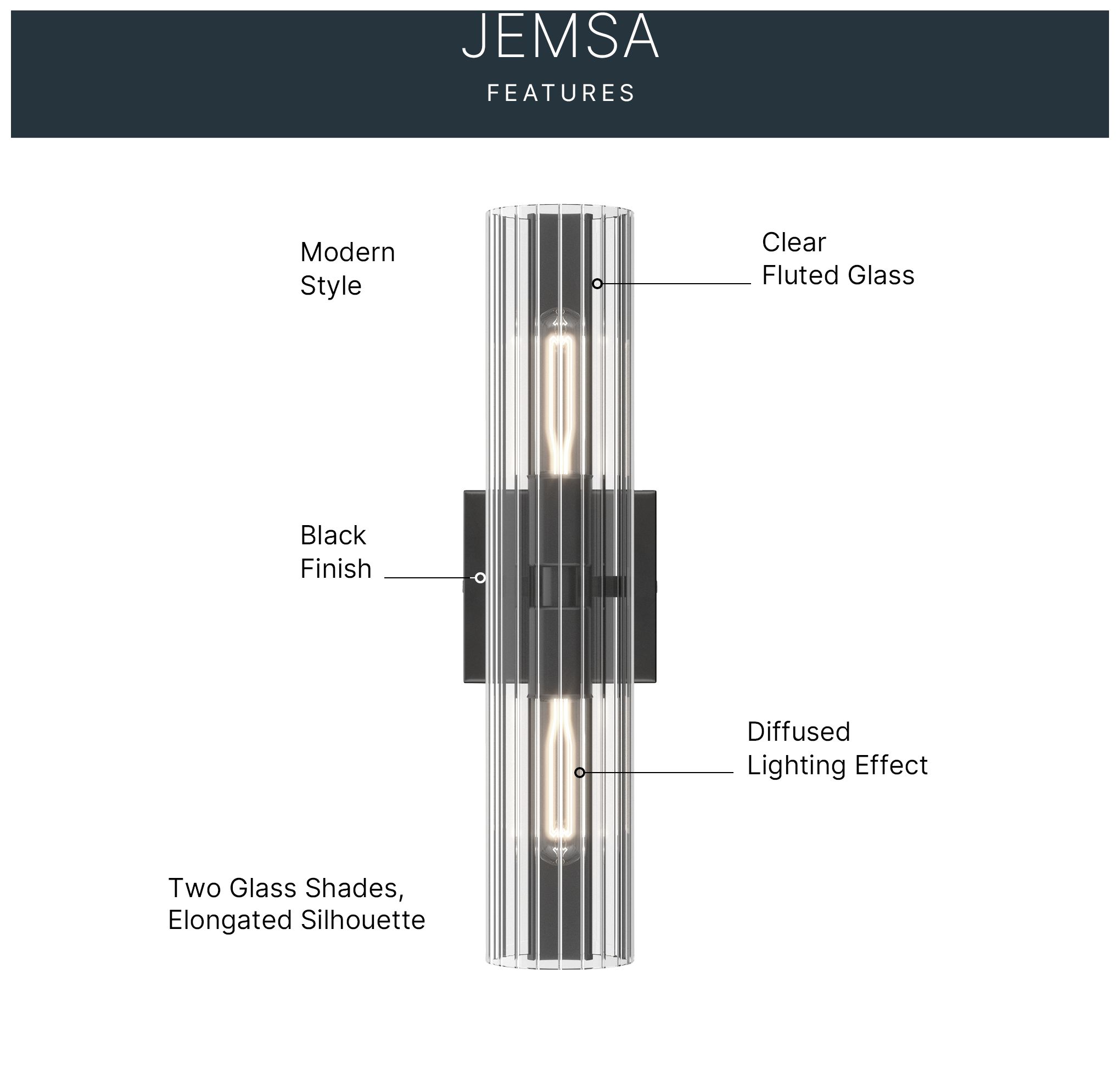 Image 3 Kichler Jemsa 18" 2-Light Wall Sconce with Clear Fluted Glass in Black more views