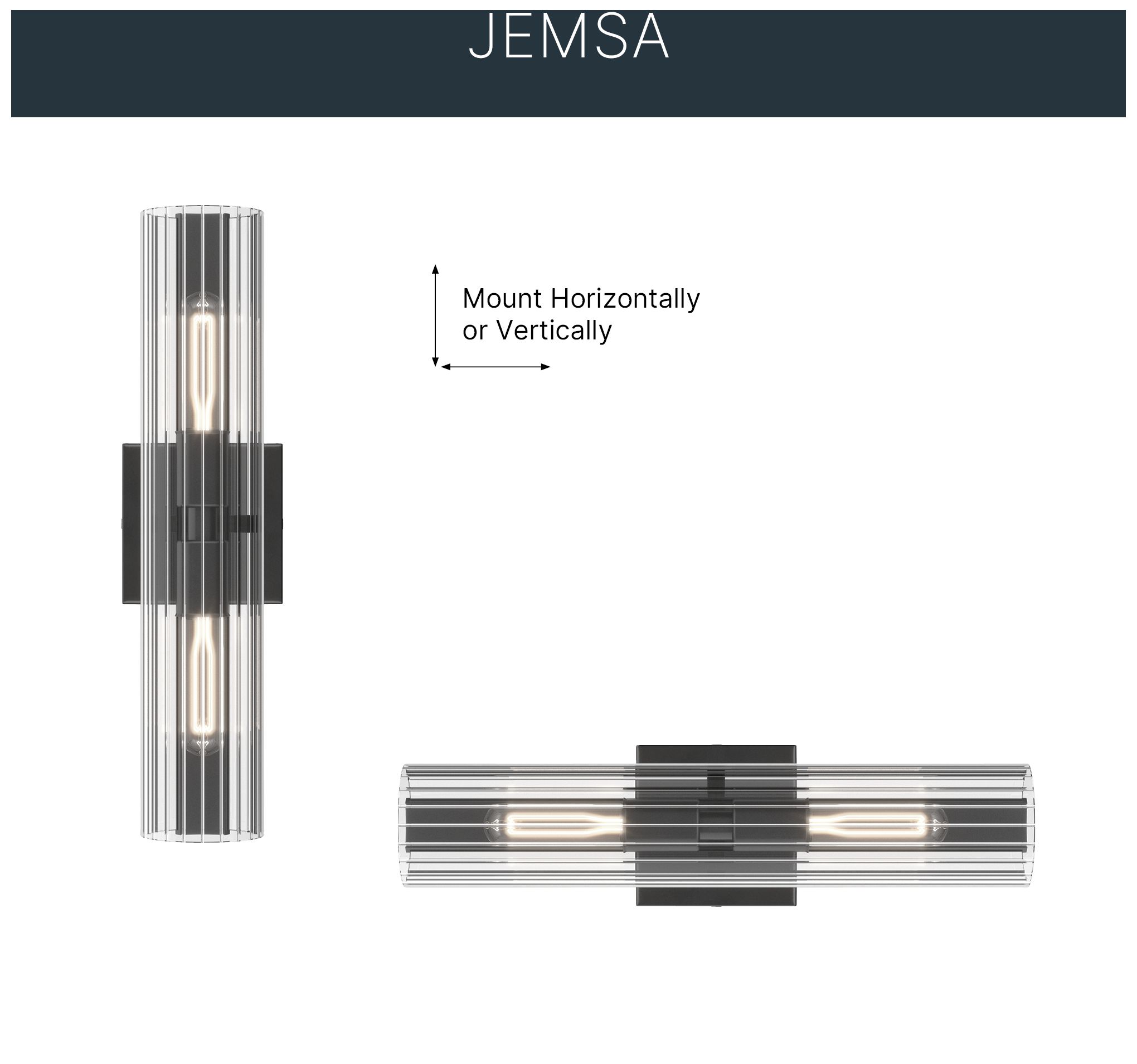 Image 4 Kichler Jemsa 18" 2-Light Wall Sconce with Clear Fluted Glass in Black more views