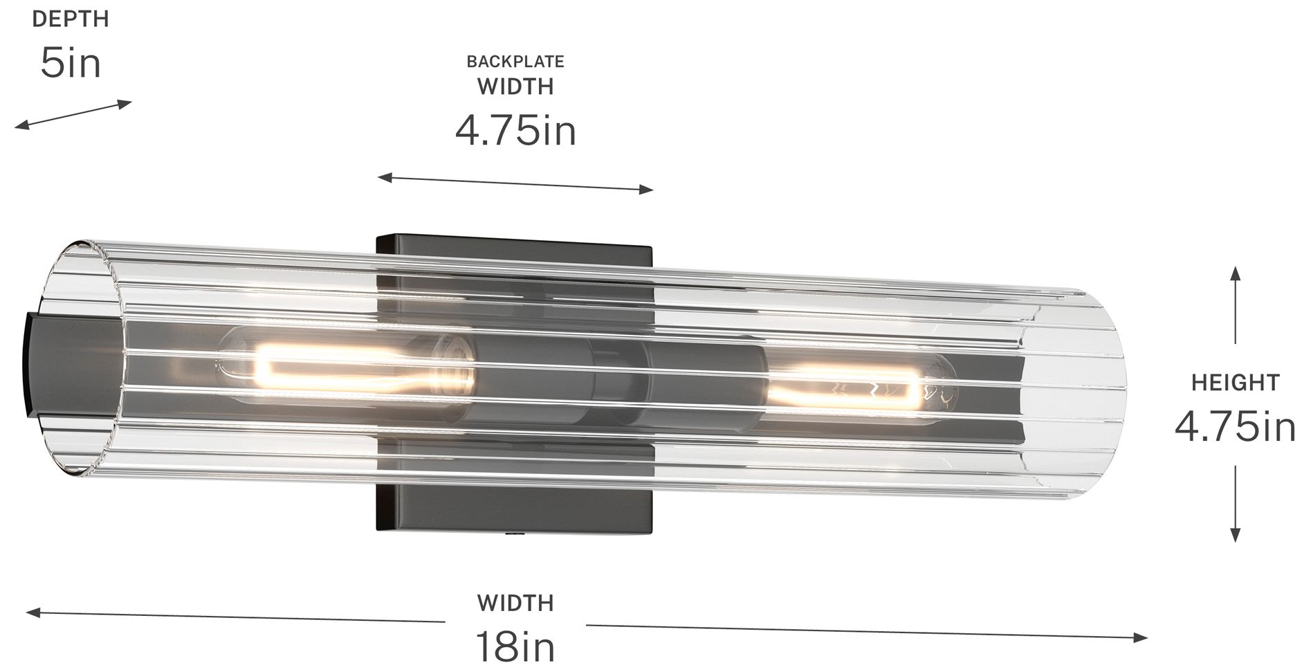 Kichler Jemsa 18" 2-Light Wall Sconce with Clear Fluted Glass in Black