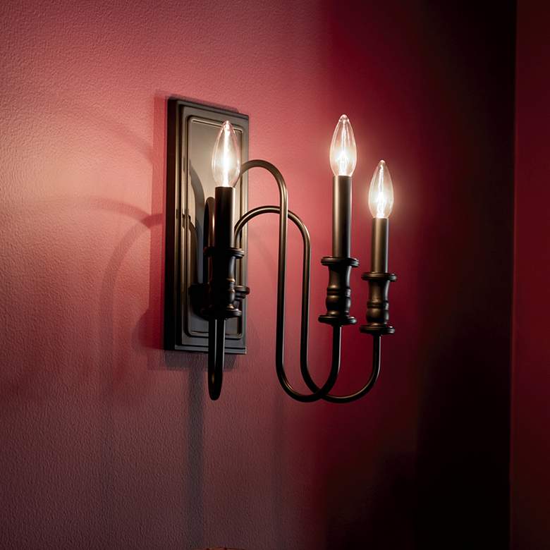 Image 1 Kichler Karthe 14 1/2" High Black 3-Light Wall Sconce