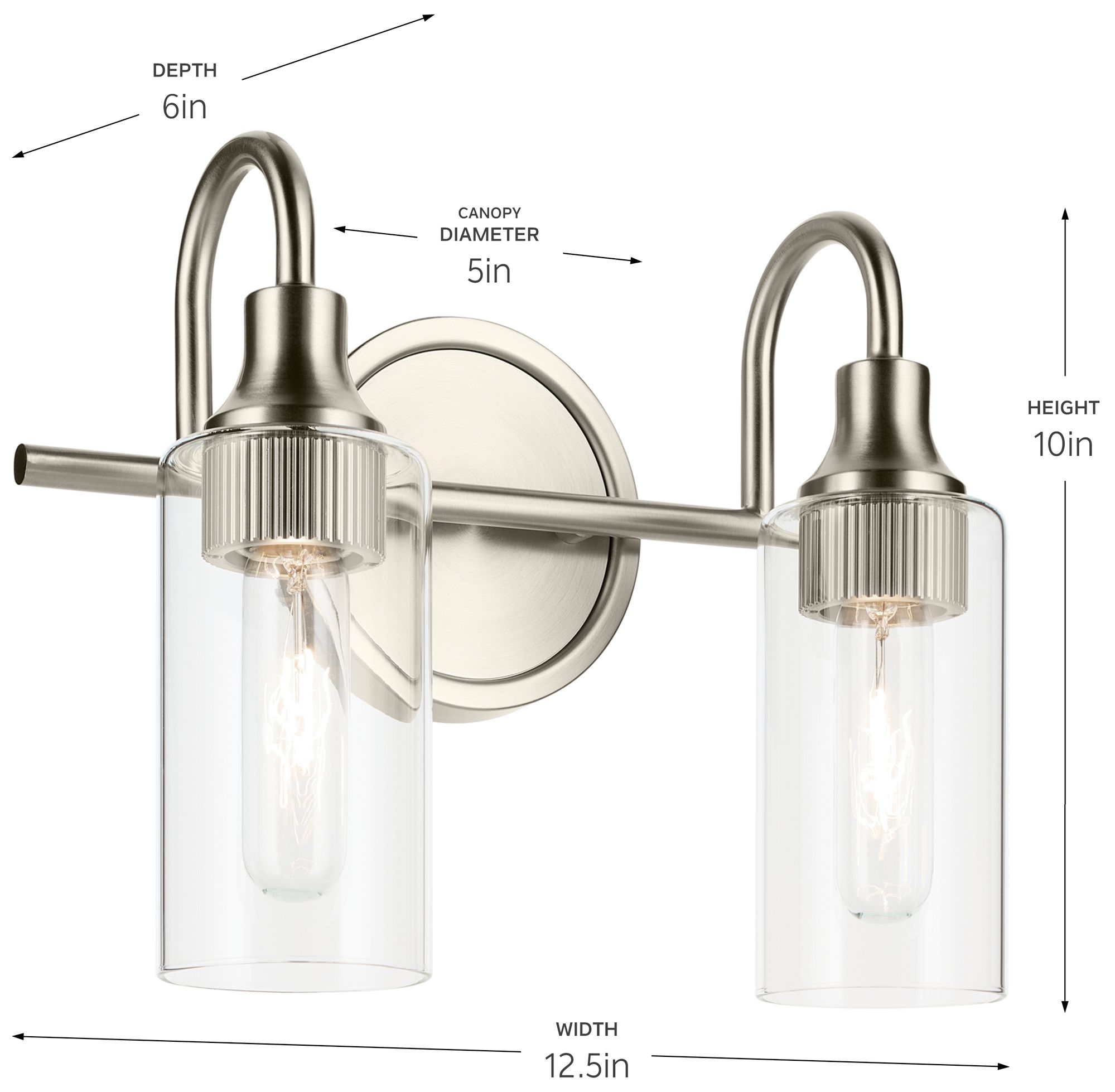 Image 5 Kichler Kavi Brushed Nickel Bath 2Lt with Clear Glass more views