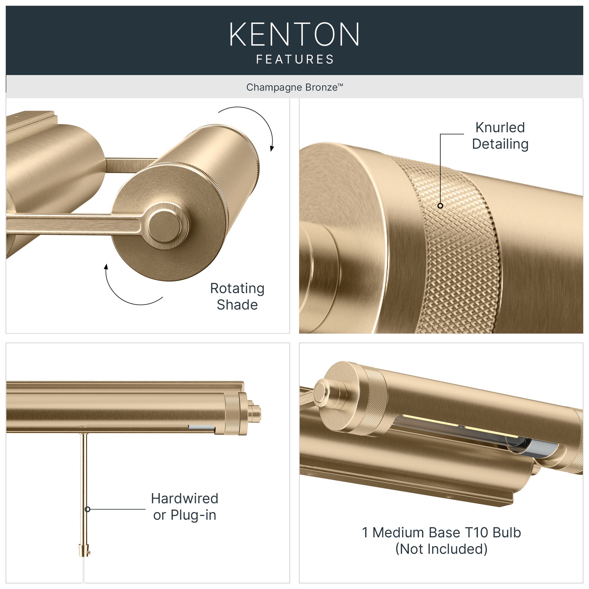 Image 4 Kichler Kenton 12" 1-Light Picture Light in Champagne Bronze more views
