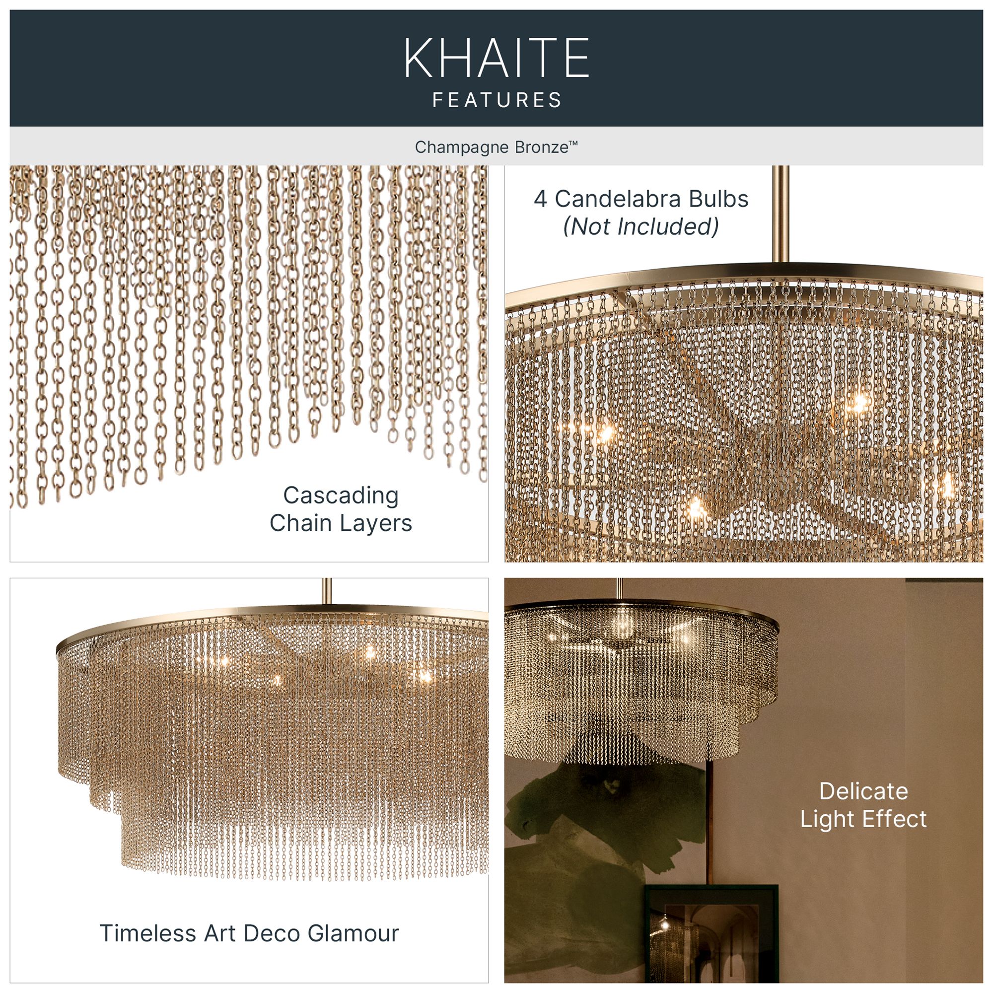 Thumbnail3 of Kichler Khaite 26" 4-Light Chandelier in Champagne Bronze more views