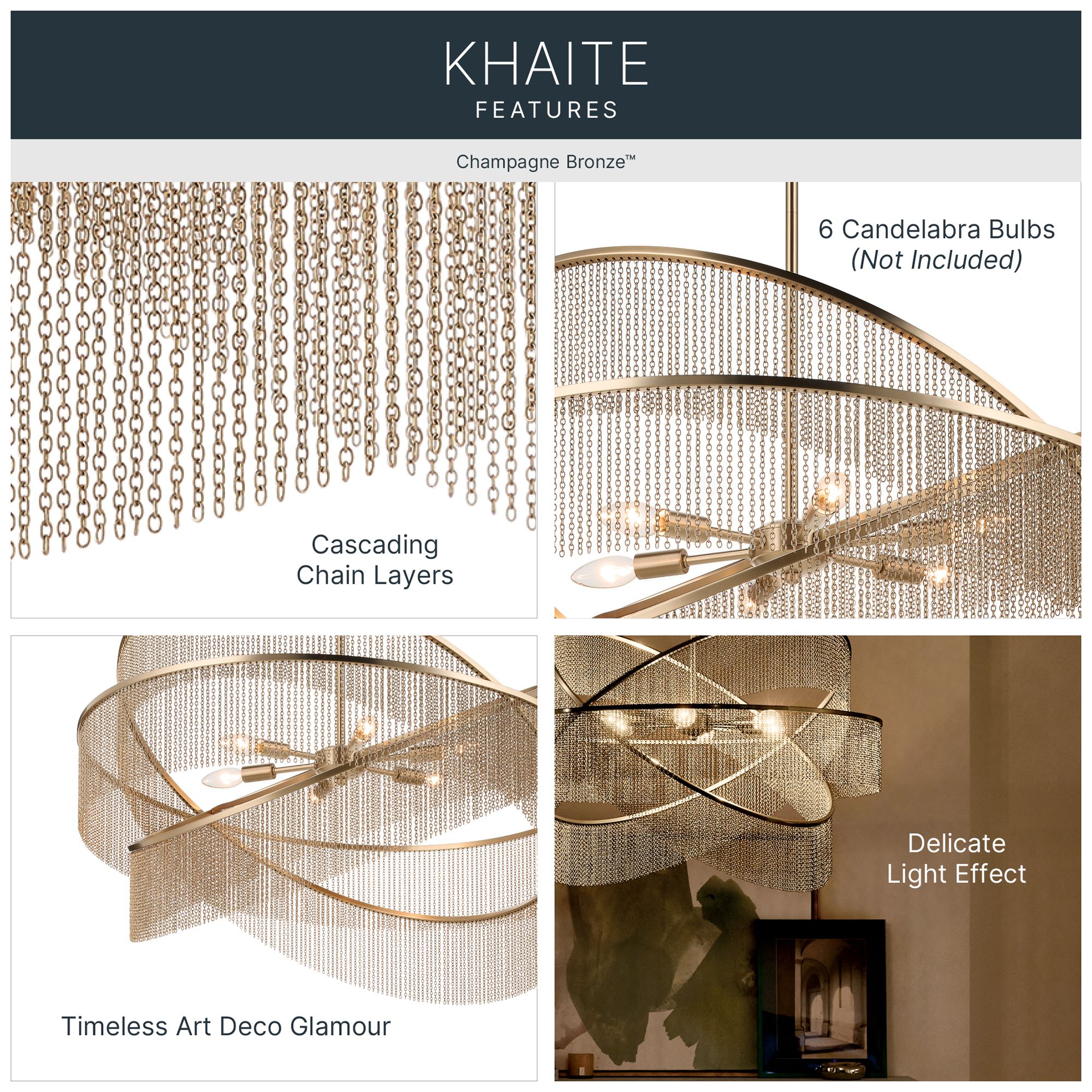 Thumbnail3 of Kichler Khaite 32" 6-Light Chandelier in Champagne Bronze more views