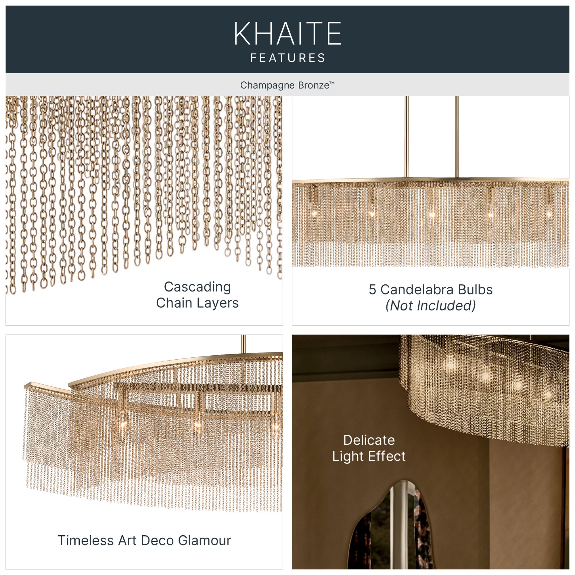 Image 3 Kichler Khaite 46.5" 5-Light Linear Chandelier in Champagne Bronze more views