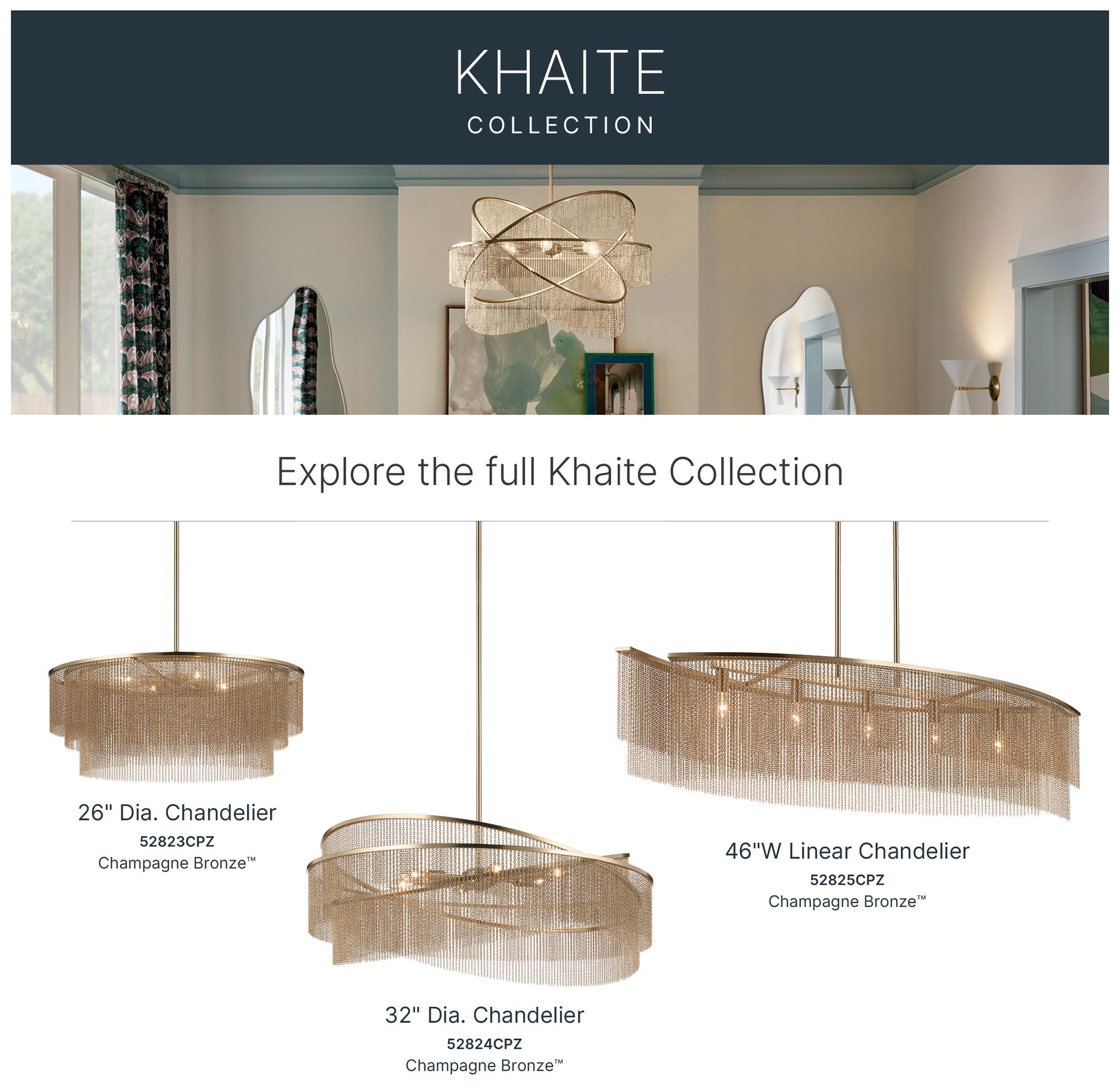 Kichler Khaite 46.5" 5-Light Linear Chandelier in Champagne Bronze
