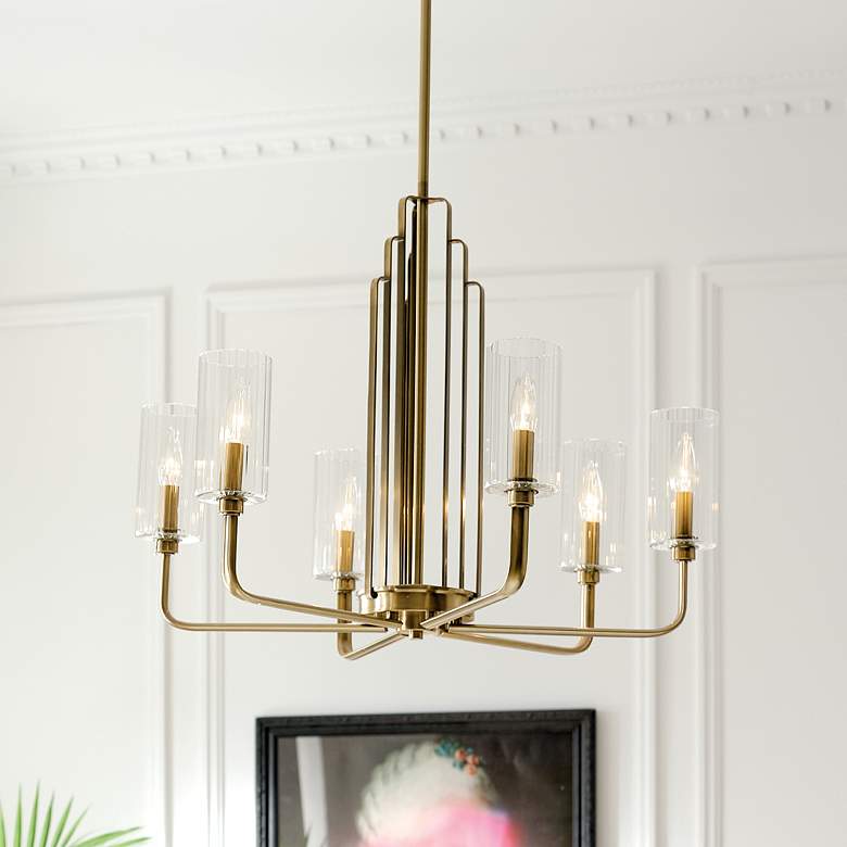 Image 1 Kichler Kimrose 27" Wide Six Light Modern Brass Finish Chandelier