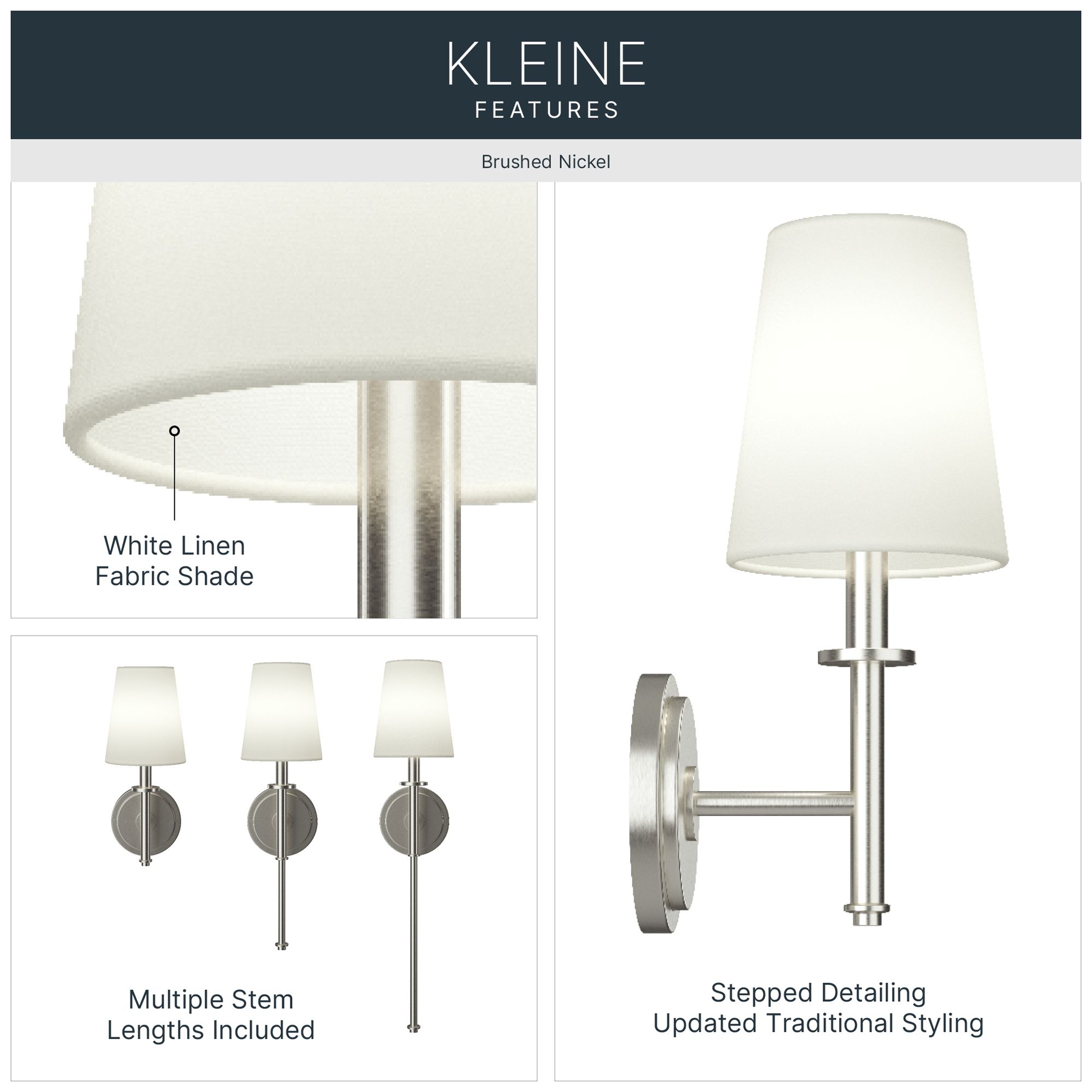 Image 3 Kichler Kleine 5.75" 1-Light Wall Sconce White Linen Shade Brushed Nickel more views