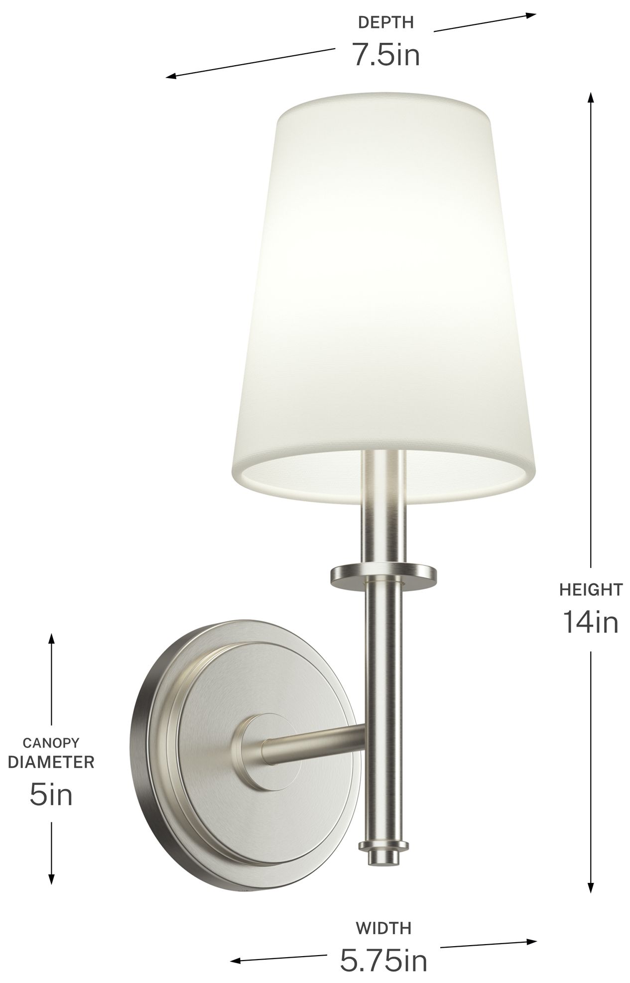 Kichler Kleine 5.75" 1-Light Wall Sconce White Linen Shade Brushed Nickel