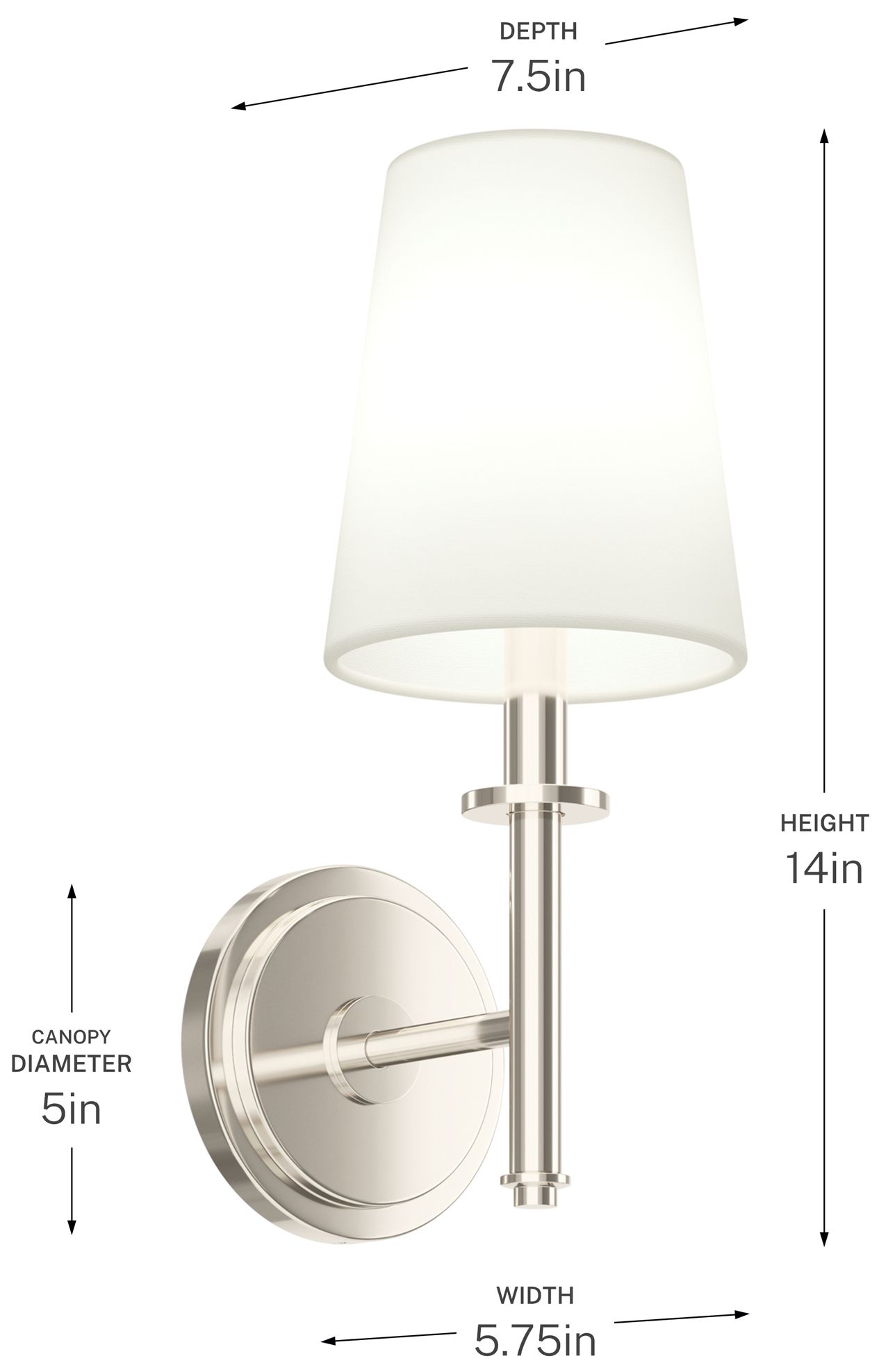 Kichler Kleine 5.75" 1-Light Wall Sconce White Linen Shade Polished Nickel