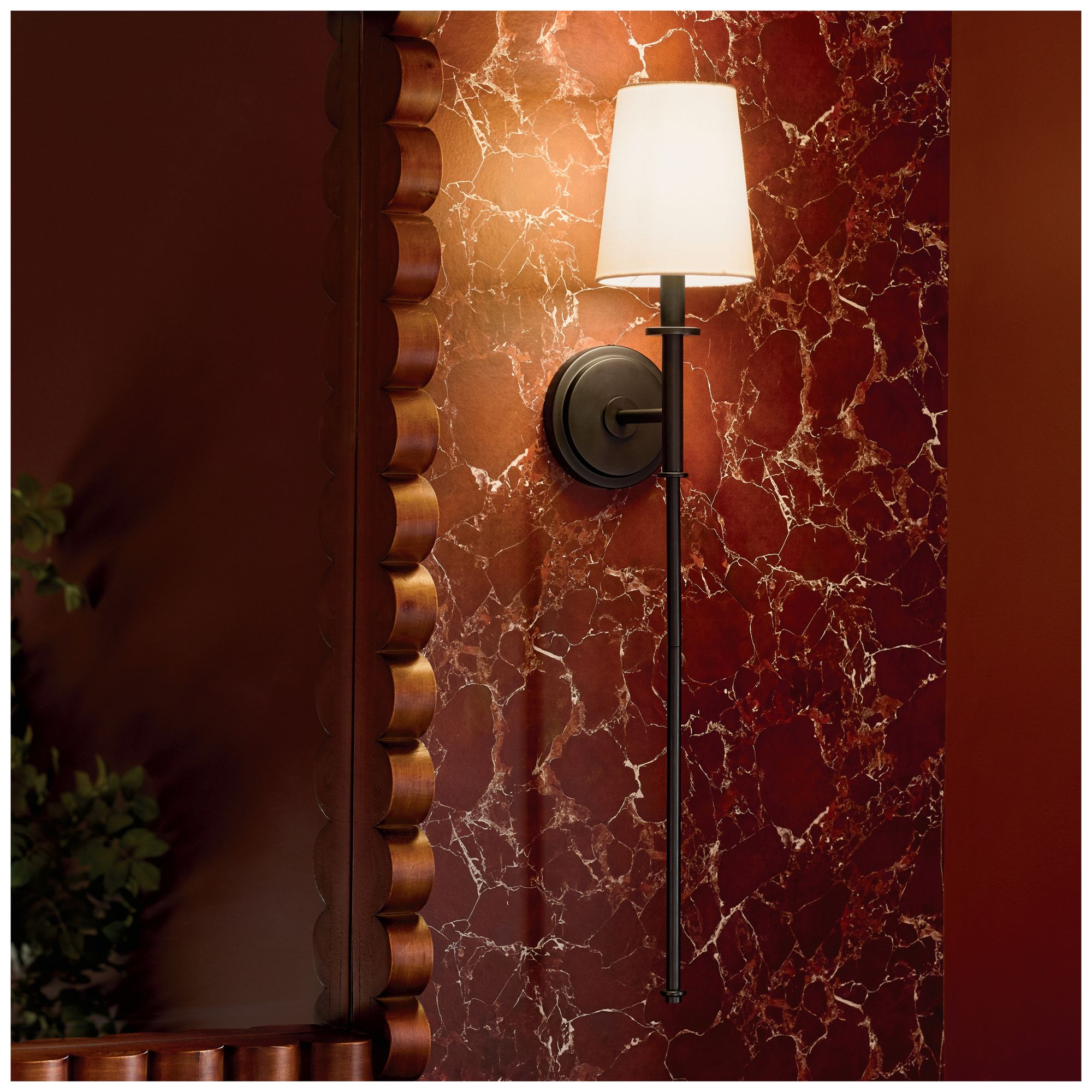 Image 2 Kichler Kleine 5.75" 1-Light Wall Sconce With White Linen Shade in Black more views