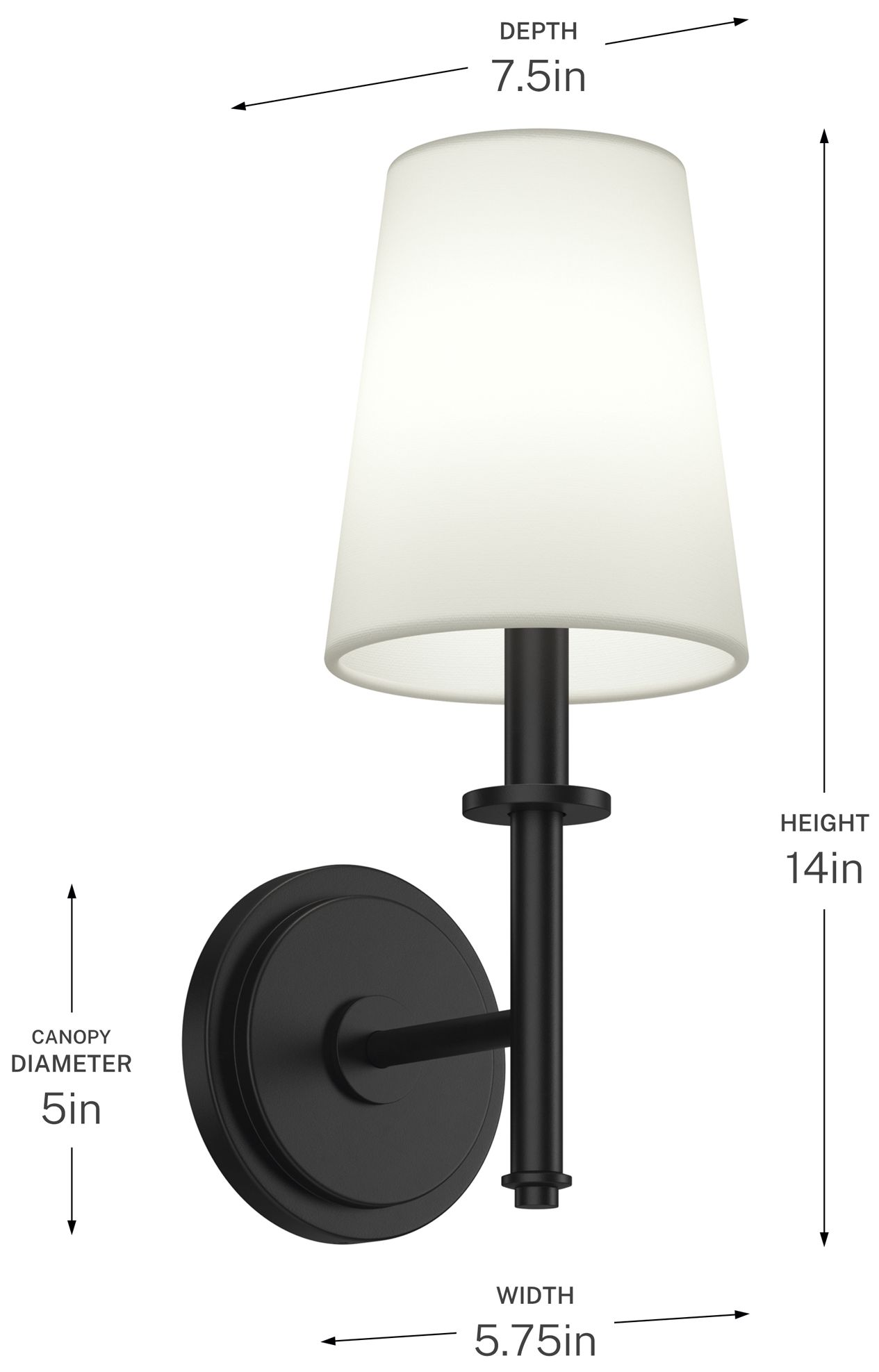 Kichler Kleine 5.75" 1-Light Wall Sconce With White Linen Shade in Black