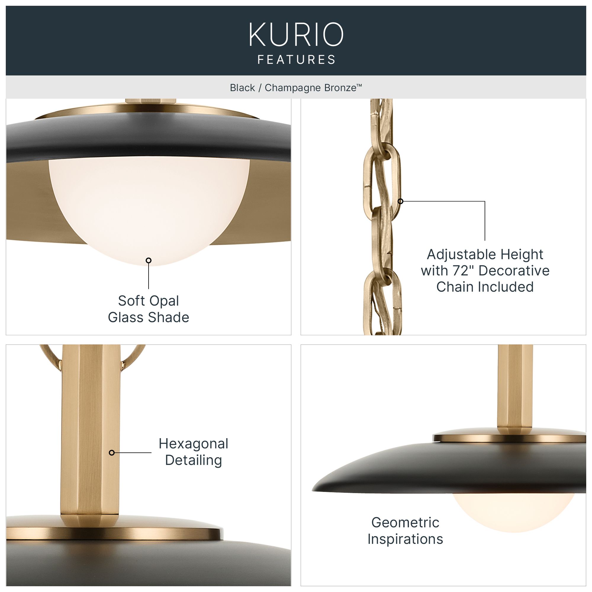 Image 3 Kichler Kurio 16" 1-Light Pendant With Etched Opal Glass in Black more views