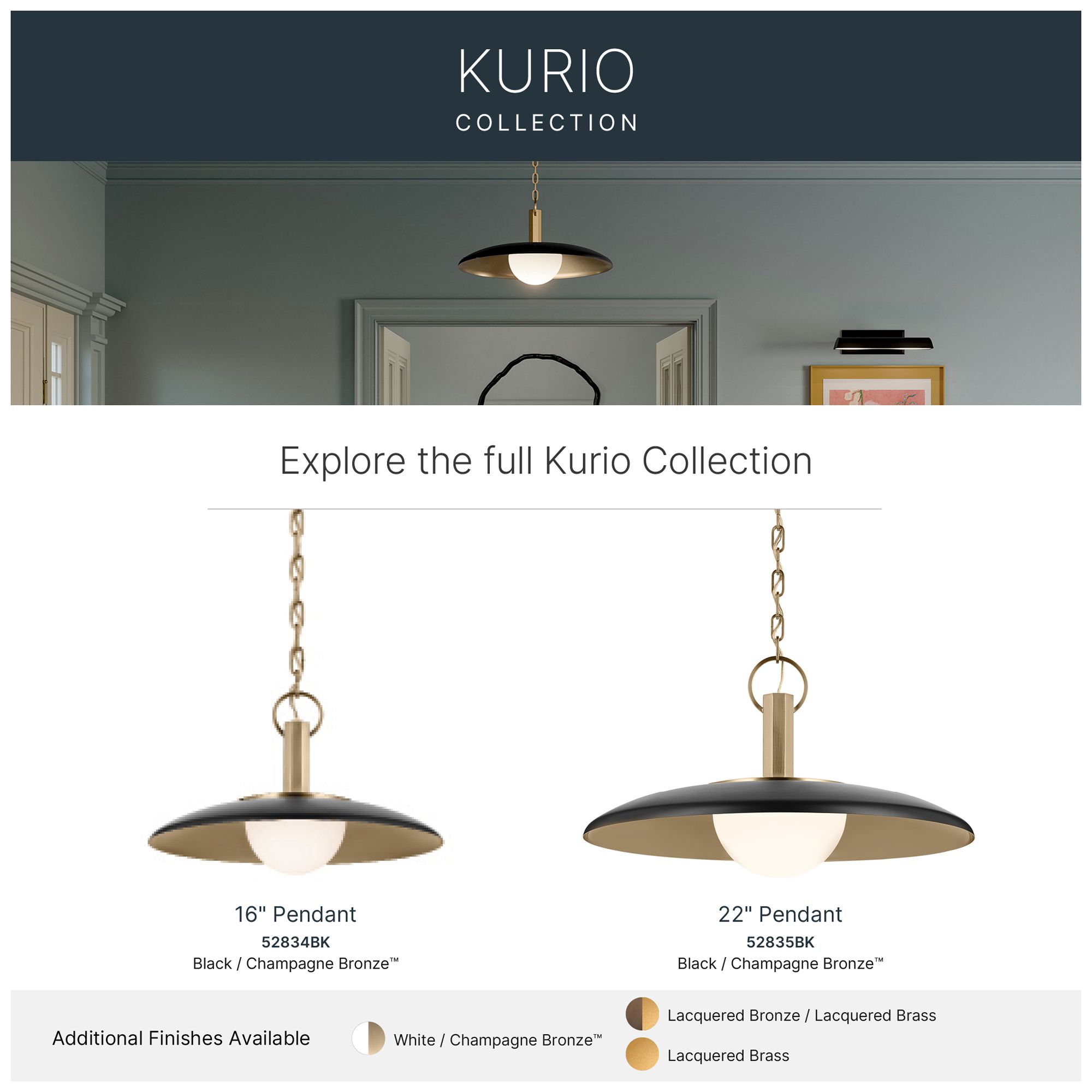 Kichler Kurio 16" 1-Light Pendant With Etched Opal Glass in Black