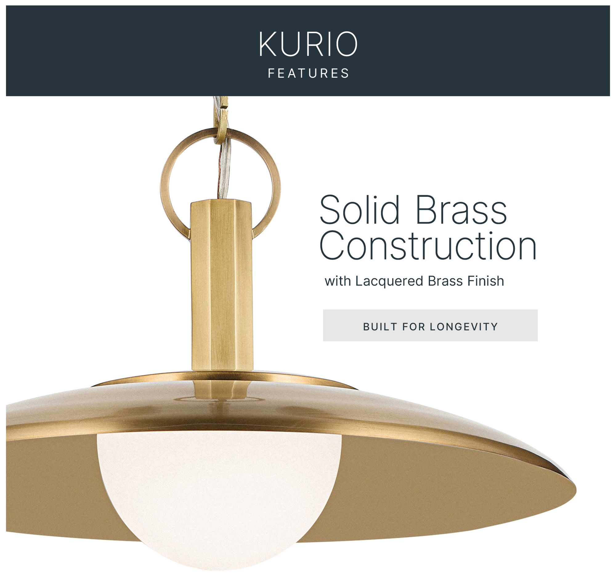 Image 4 Kichler Kurio 16" 1-Light Pendant With Etched Opal Glass in Lacquered Brass more views