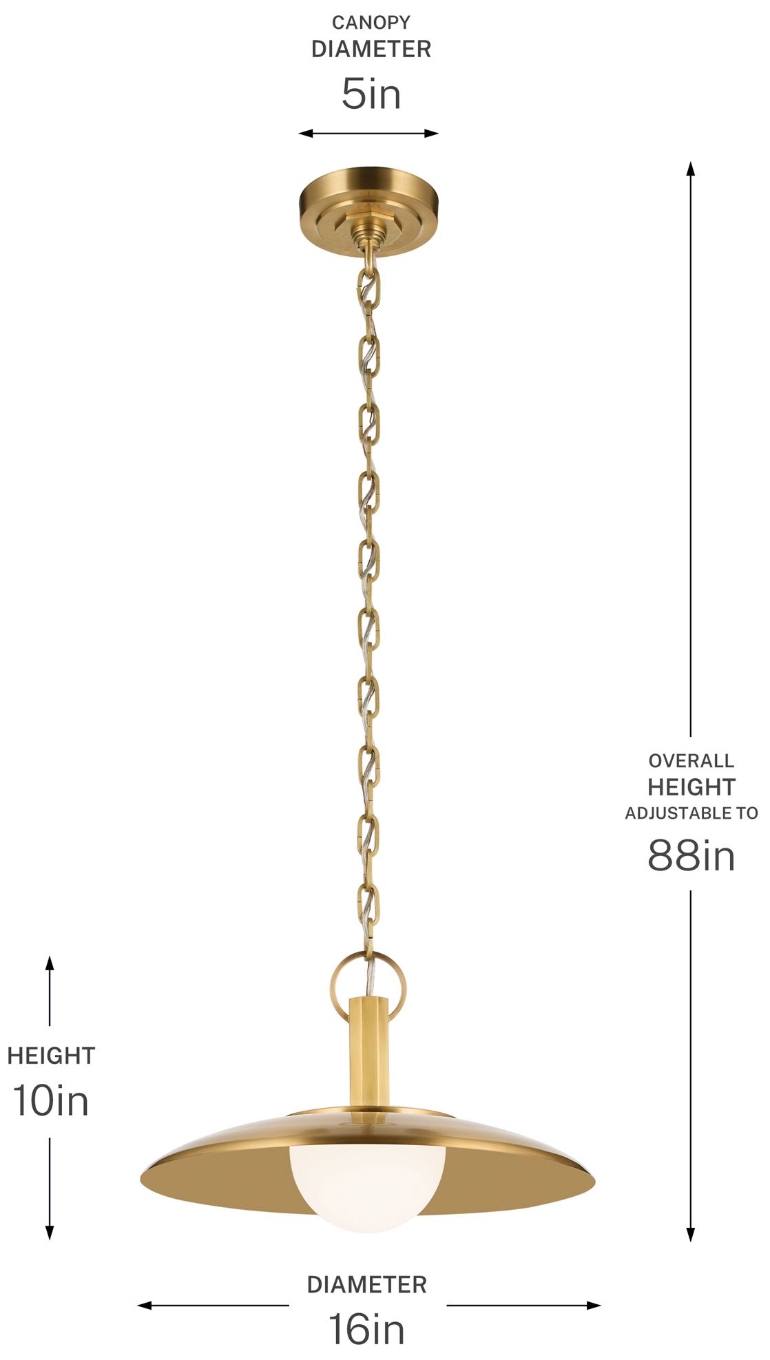 Kichler Kurio 16" 1-Light Pendant With Etched Opal Glass in Lacquered Brass