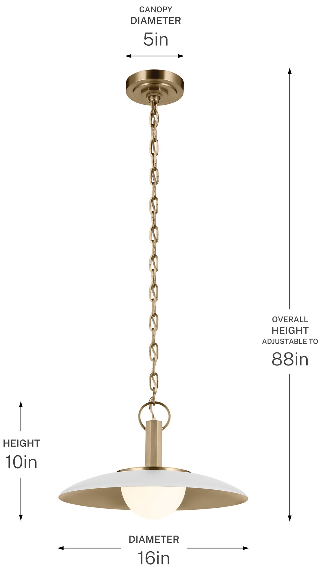 Kichler Kurio 16" 1-Light Pendant With Etched Opal Glass in White