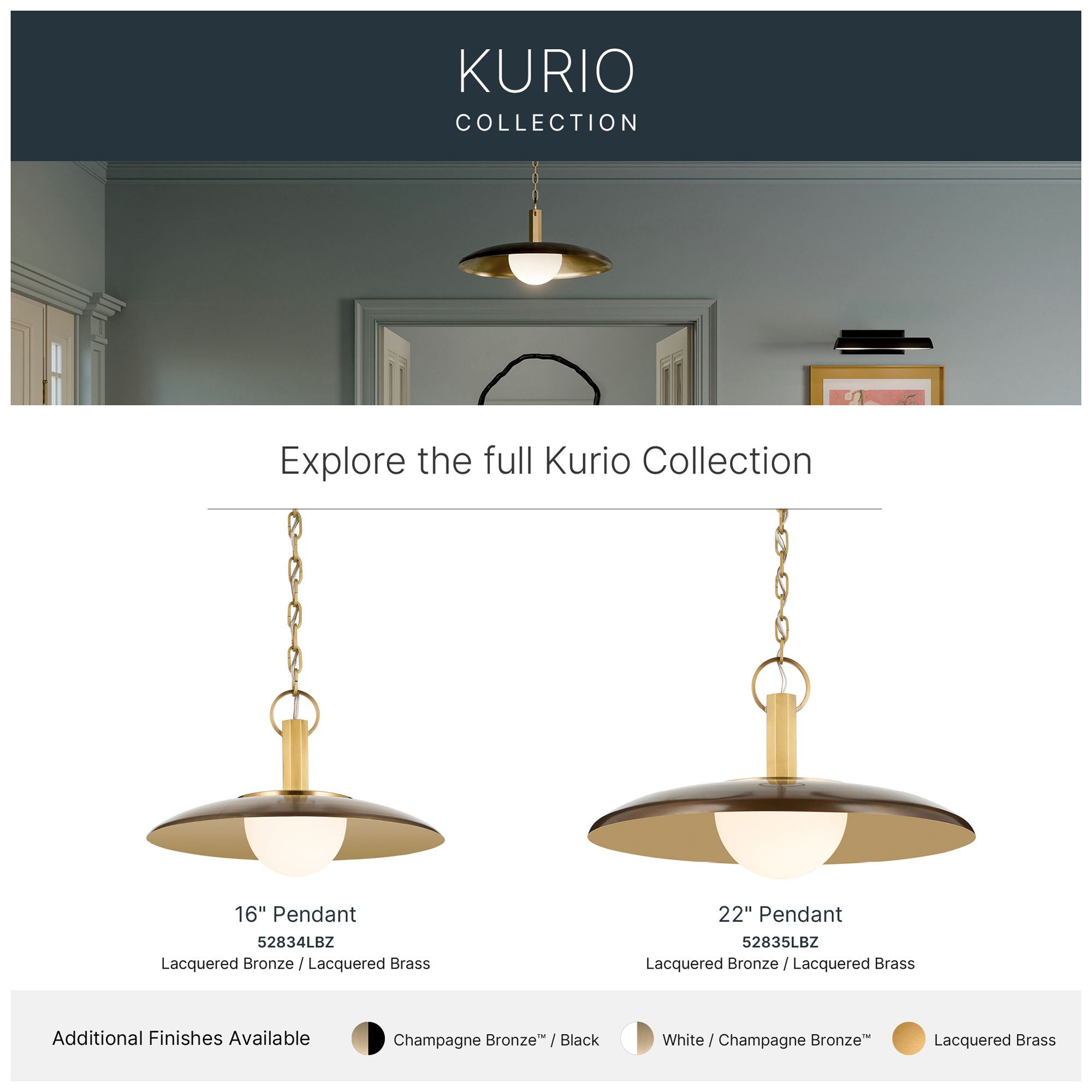Kichler Kurio 22" 1-Light Pendant Etched Opal Glass in Lacquered Bronze