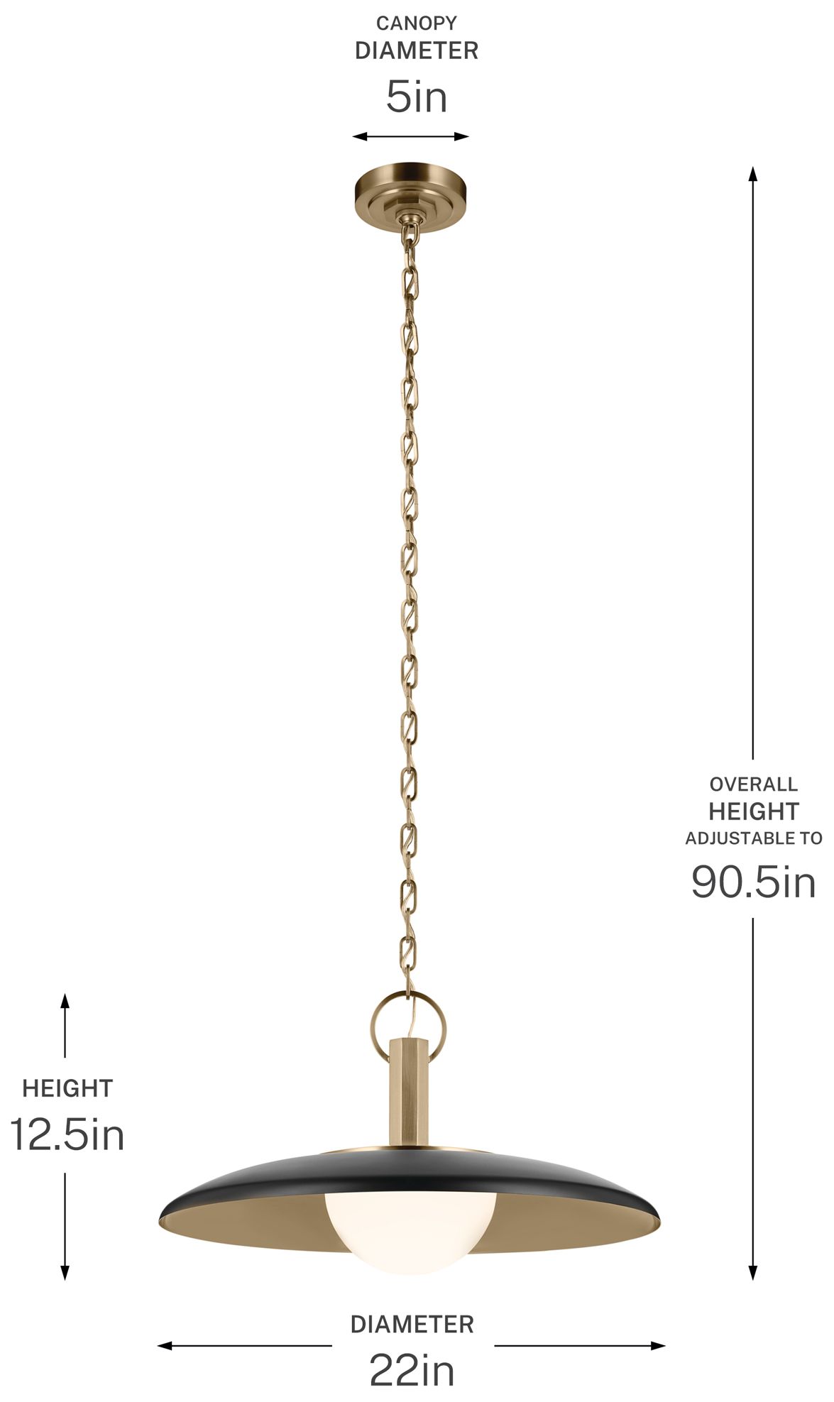 Kichler Kurio 22" 1-Light Pendant With Etched Opal Glass in Black