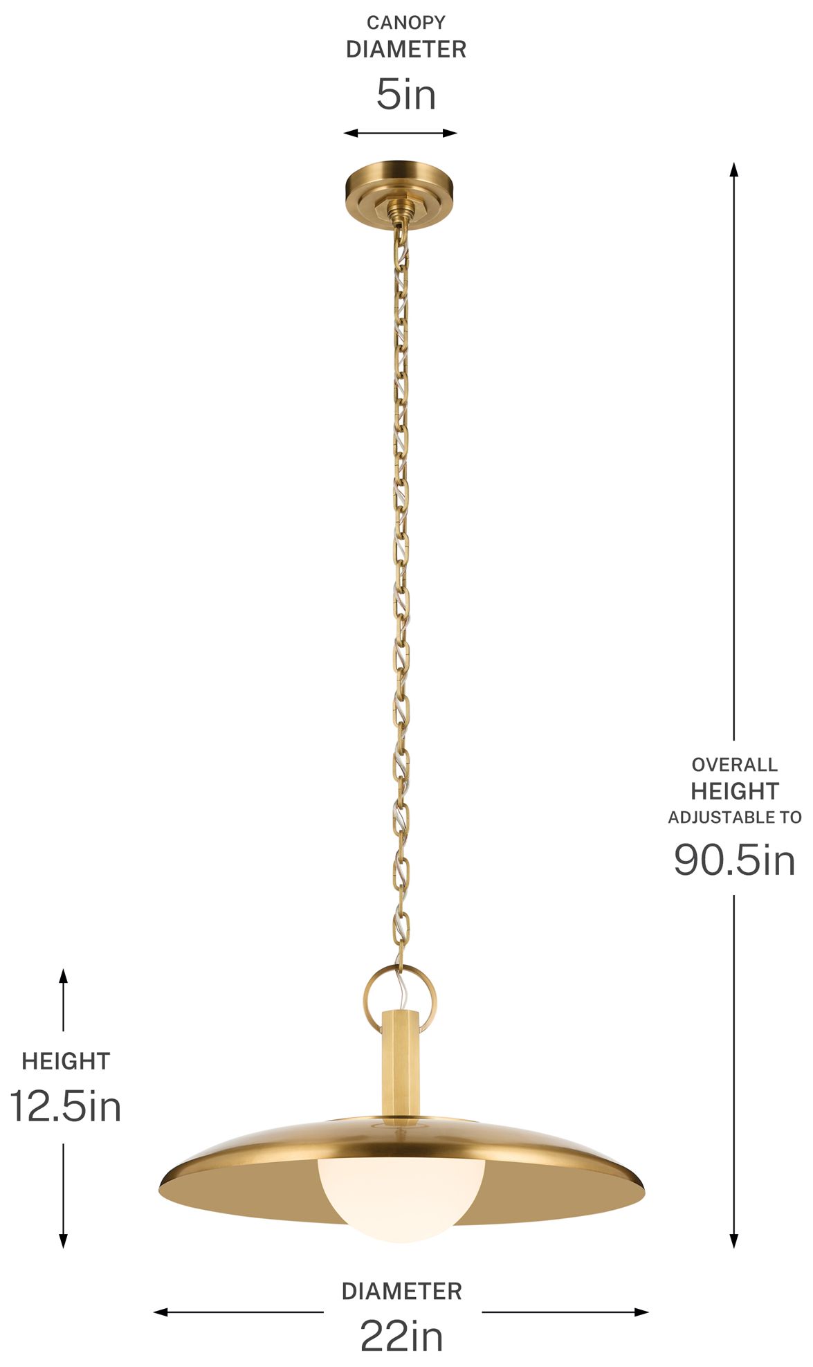 Kichler Kurio 22" 1-Light Pendant With Etched Opal Glass in Lacquered Brass