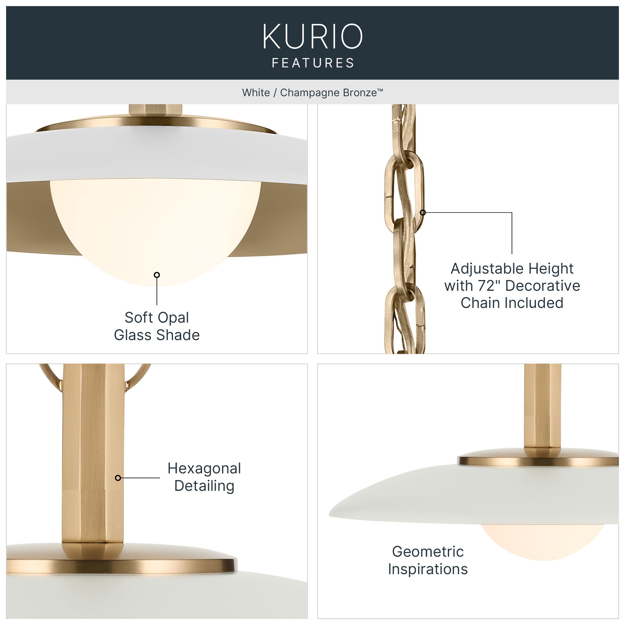 Image 3 Kichler Kurio 22" 1-Light Pendant With Etched Opal Glass in White more views