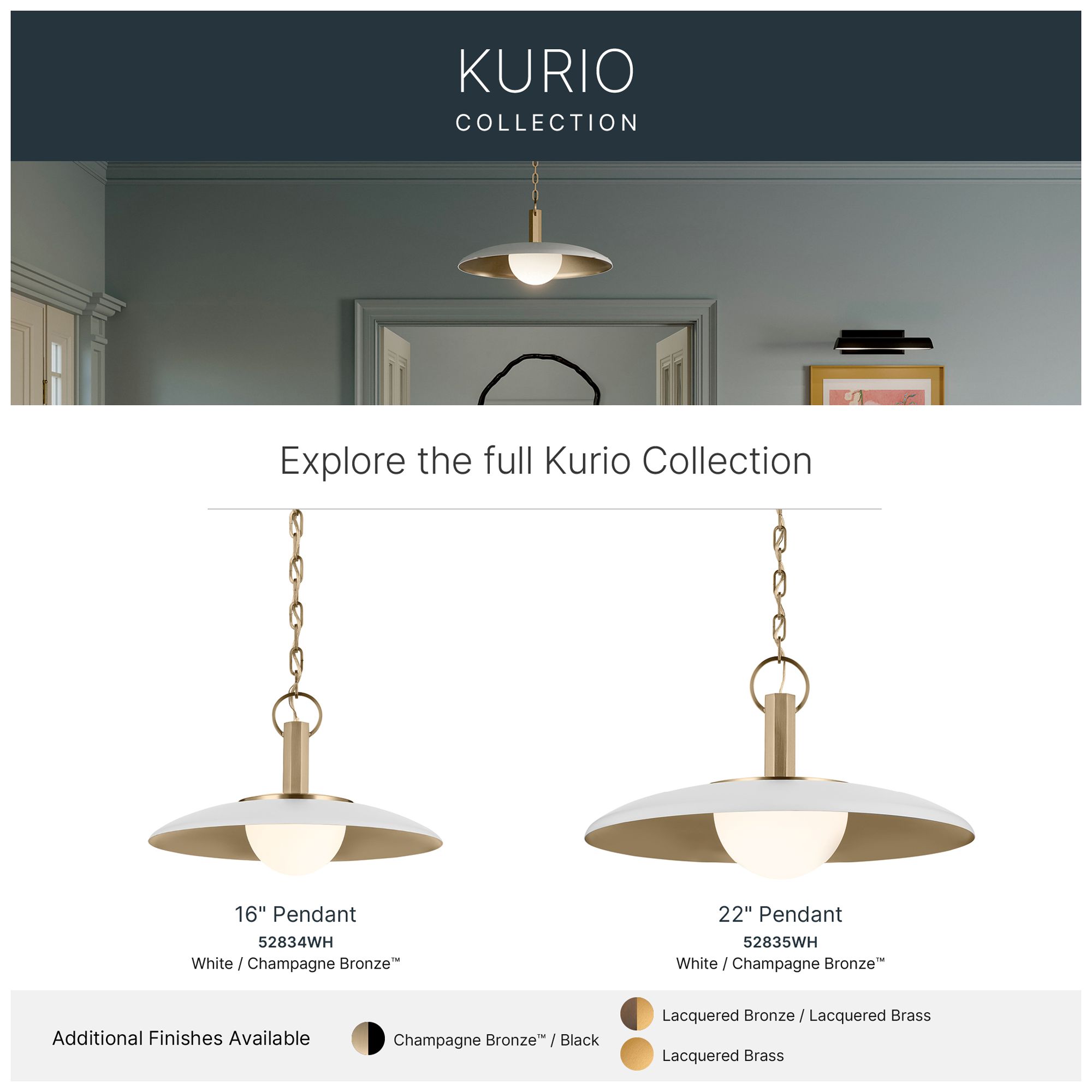 Kichler Kurio 22" 1-Light Pendant With Etched Opal Glass in White