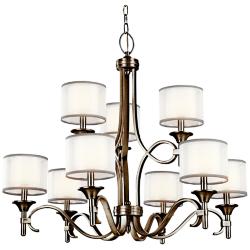 Kichler Lacey 34 1/2&quot; 9-Light 2-Tier Pewter and White Shade Chandelier