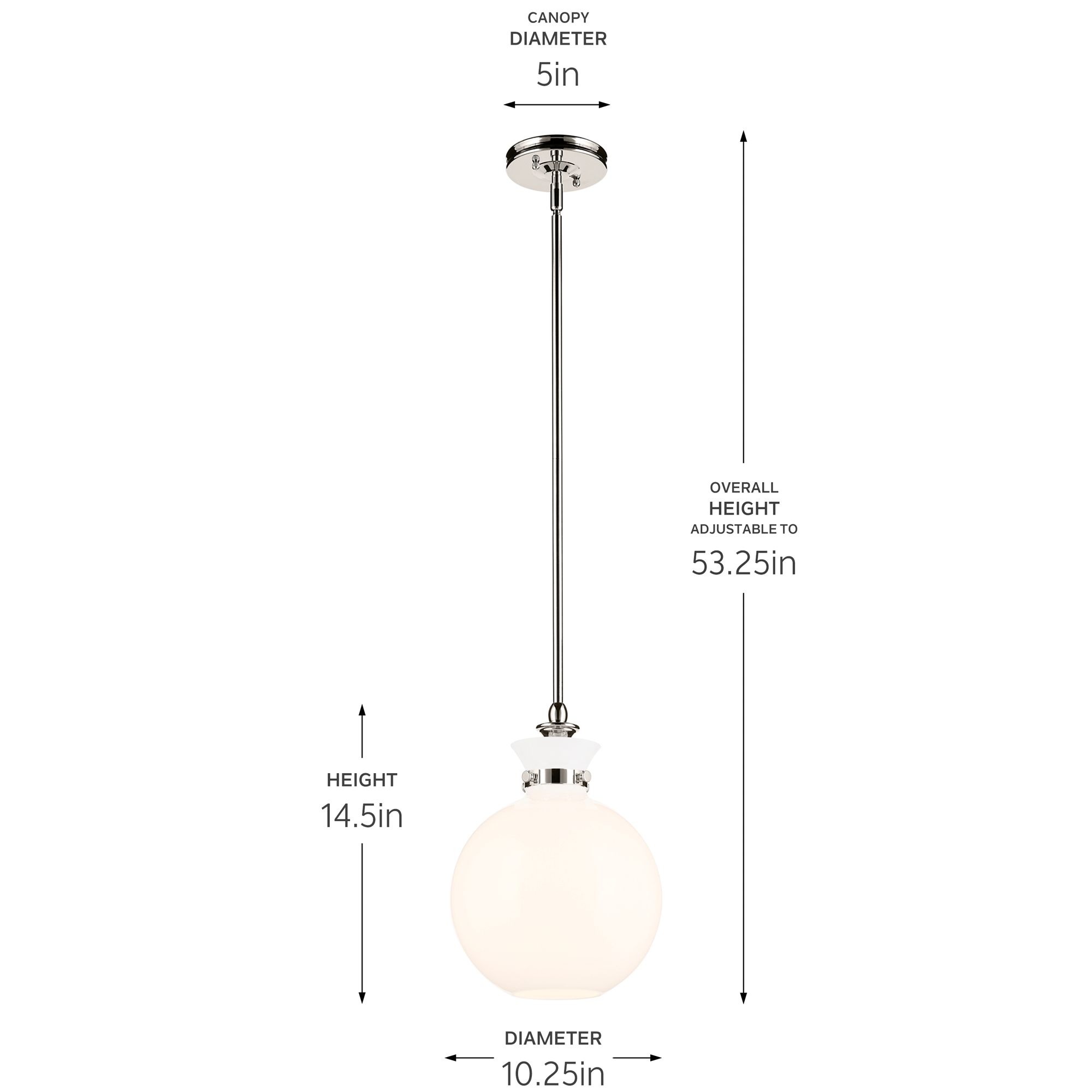 Kichler Laria 10.25 Inch 1 Light Pendant with Opal Glass in Polished Nickel