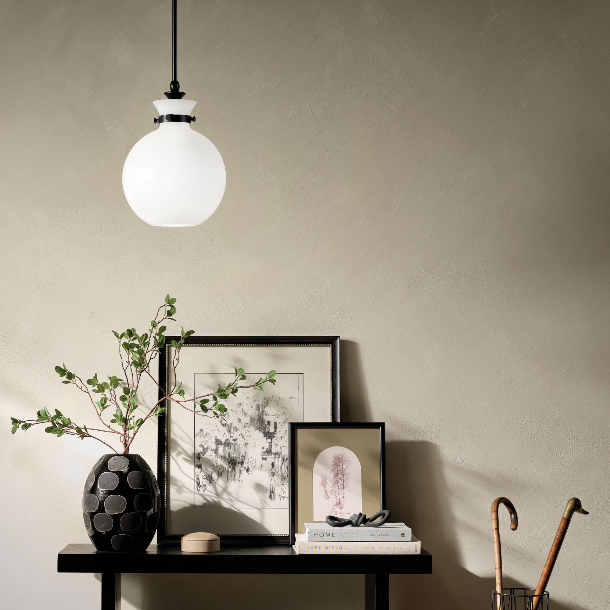 Image 3 Kichler Laria 10 1/2" Black Finish with Opal Glass Pendant Light more views