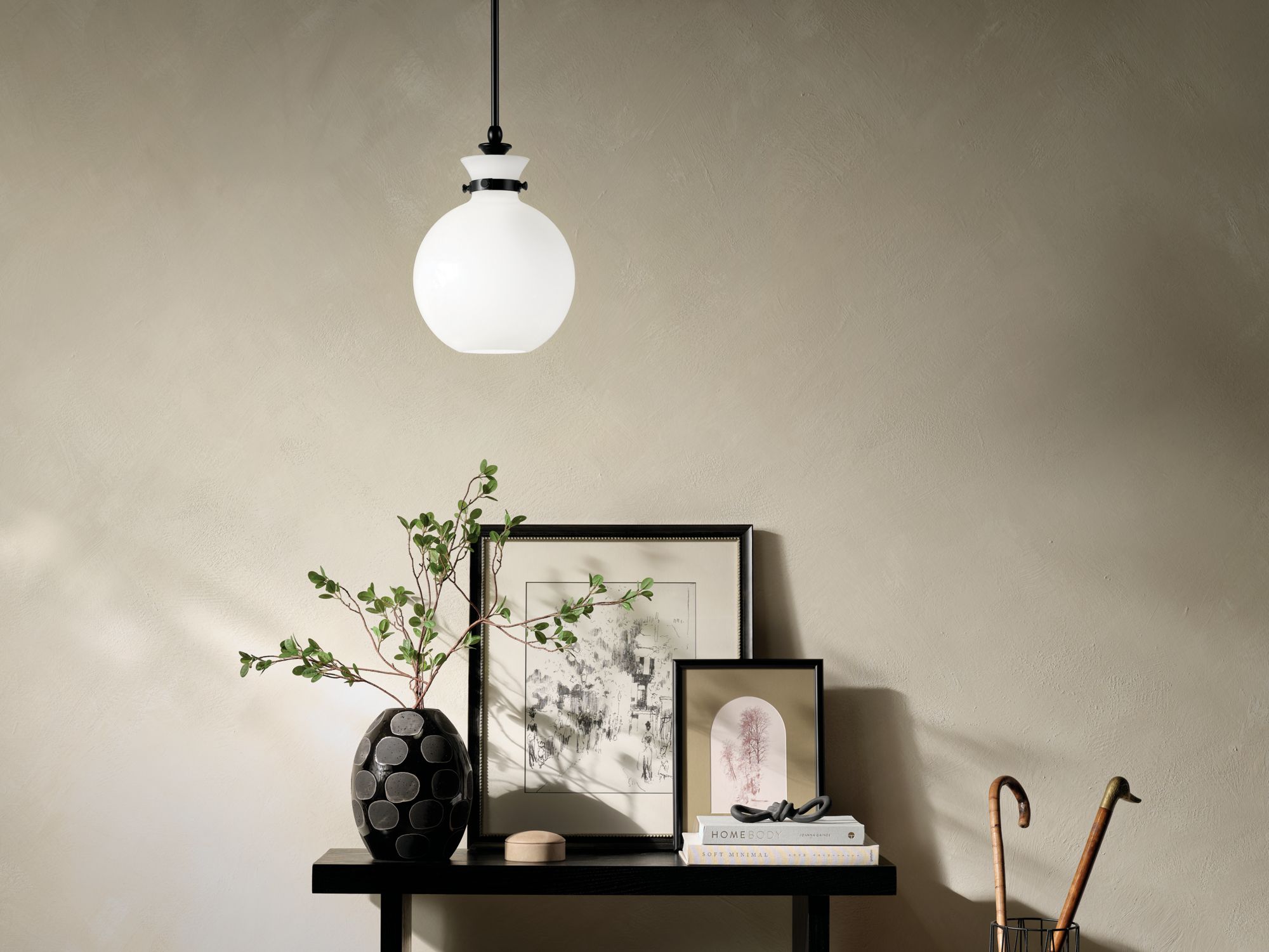 Image 4 Kichler Laria 10 1/2" Black Finish with Opal Glass Pendant Light more views
