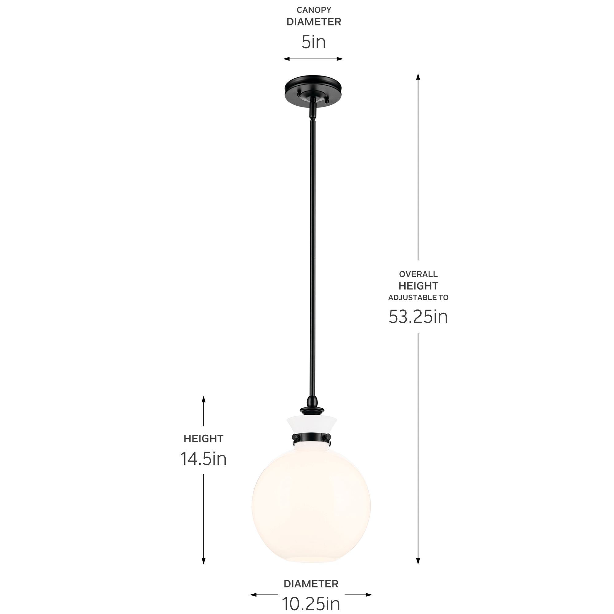 Kichler Laria 10 1/2" Black Finish with Opal Glass Pendant Light