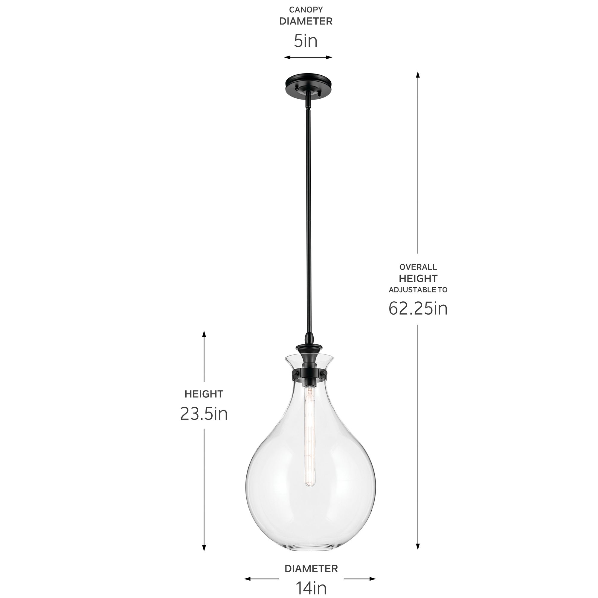 Kichler Laria 14 Inch 1 Light Pendant with Clear Glass in Black